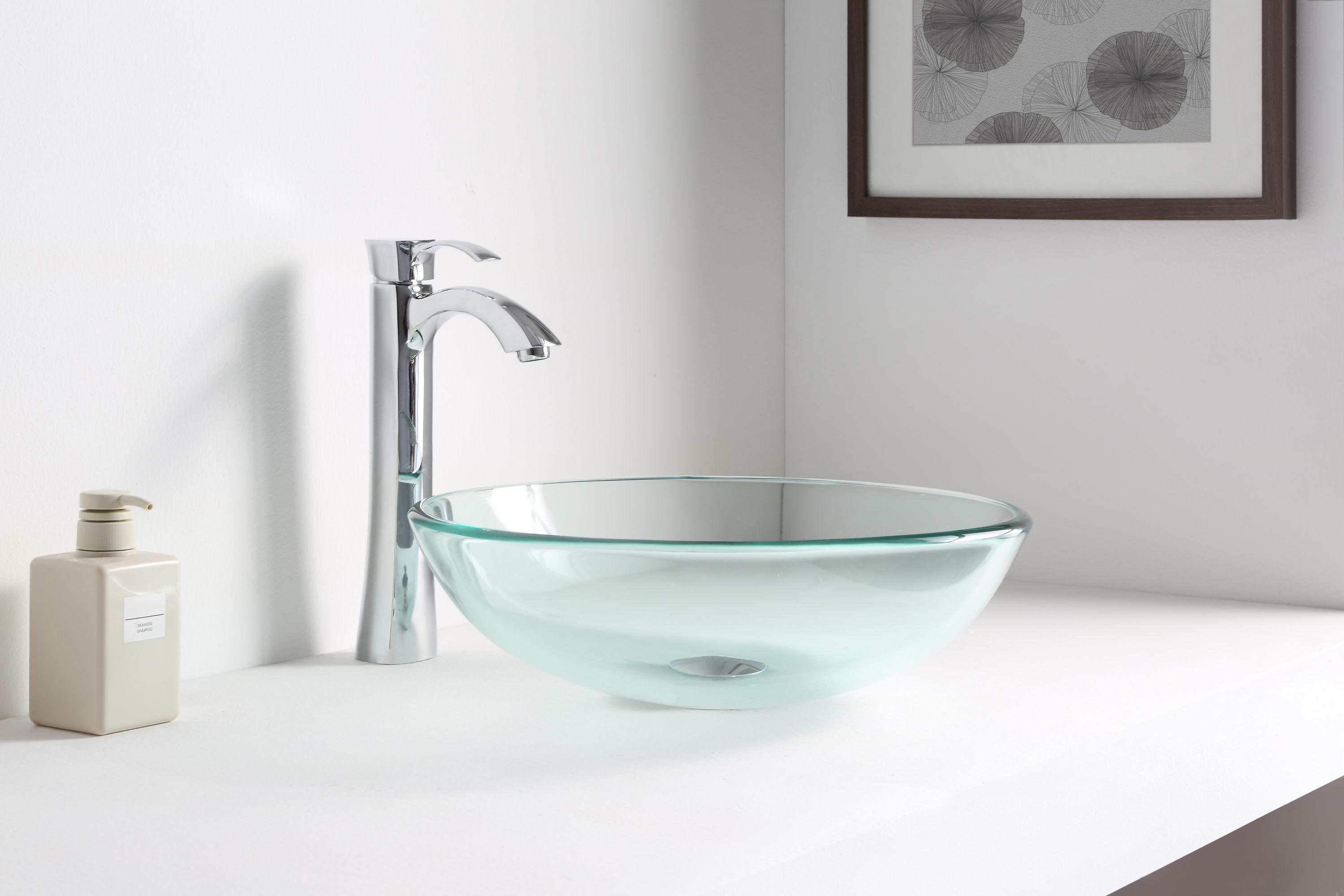 ANZZI Etude 16.5'' Lustrous Clear Tempered Glass Circular Bathroom Sink