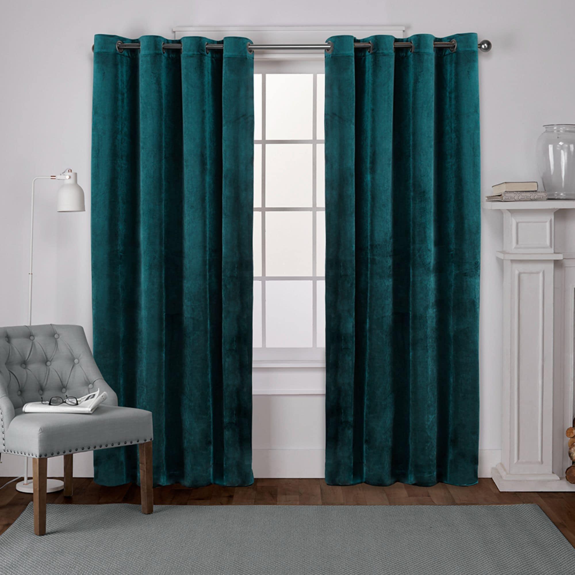 Set of 2 84"x54" Velvet Heavyweight Grommet Top Window Curtain Panel Teal - Exclusive Home