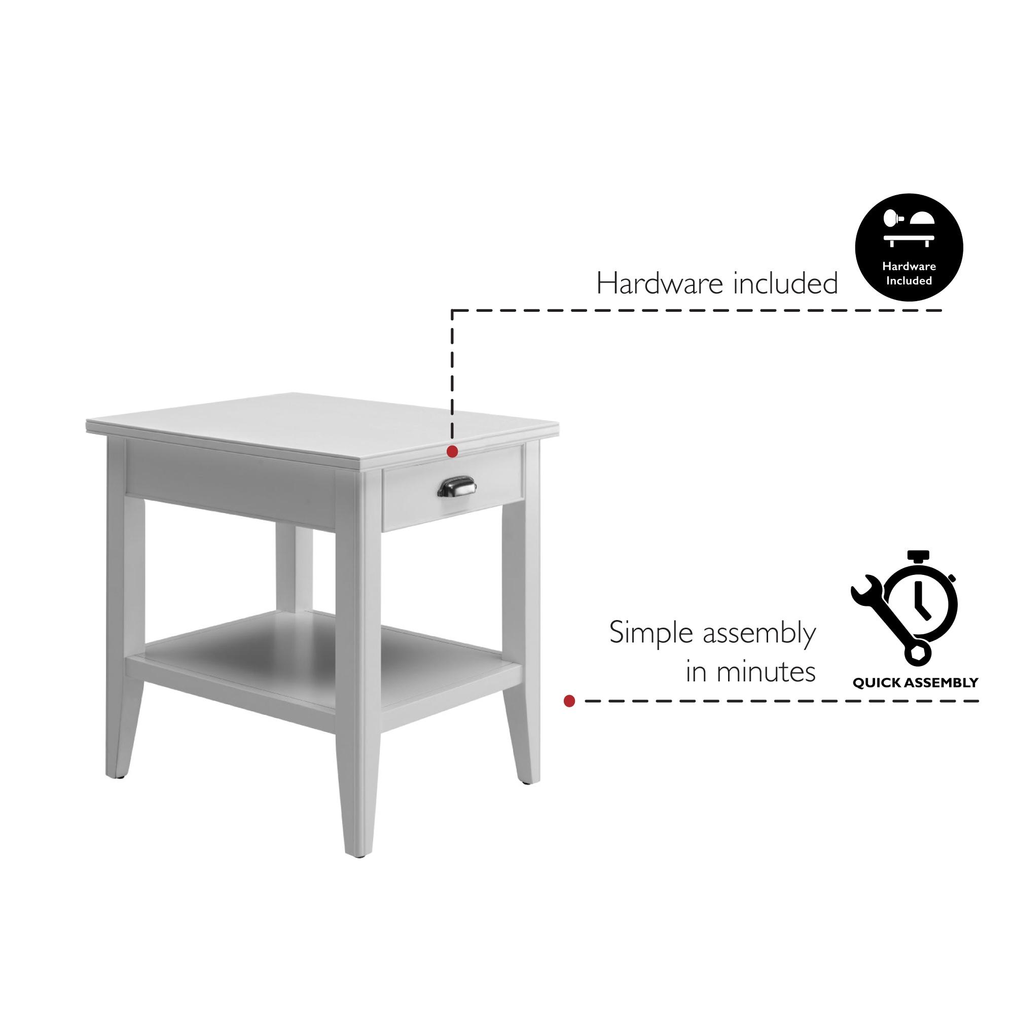 Leick Home 10507-WT Laurent End Table with Drawer and Display Shelf-White