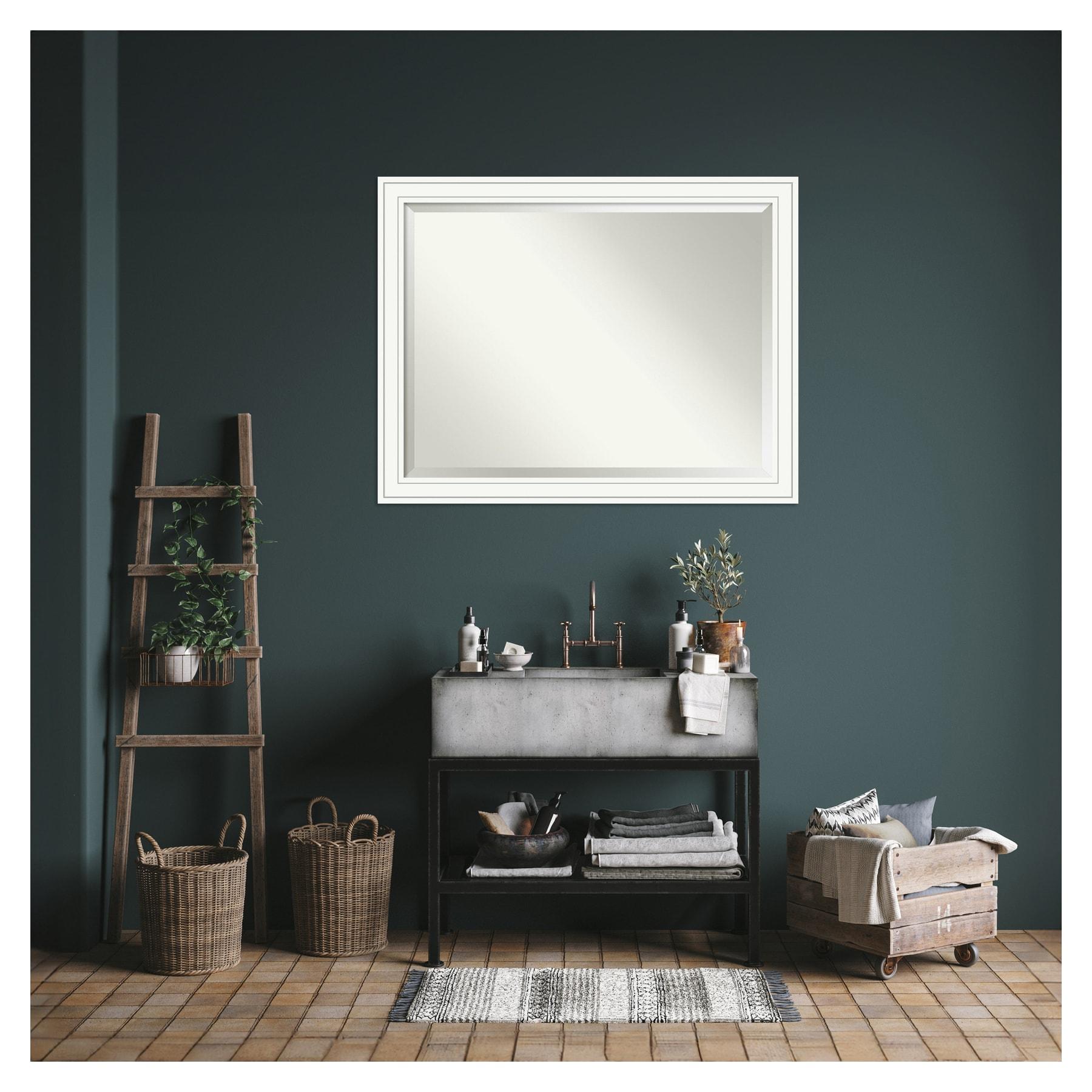 Craftsman White Beveled Wood Bathroom Wall Mirror