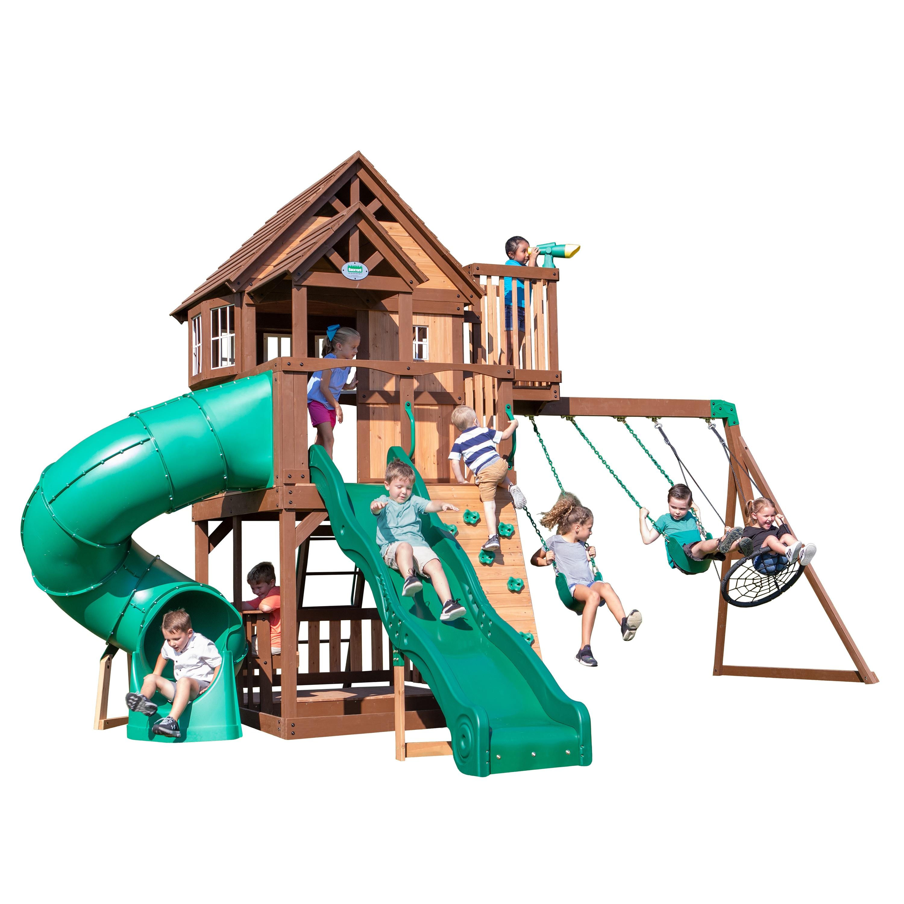 Backyard Discovery Skyfort with Tube Slide Swing Set