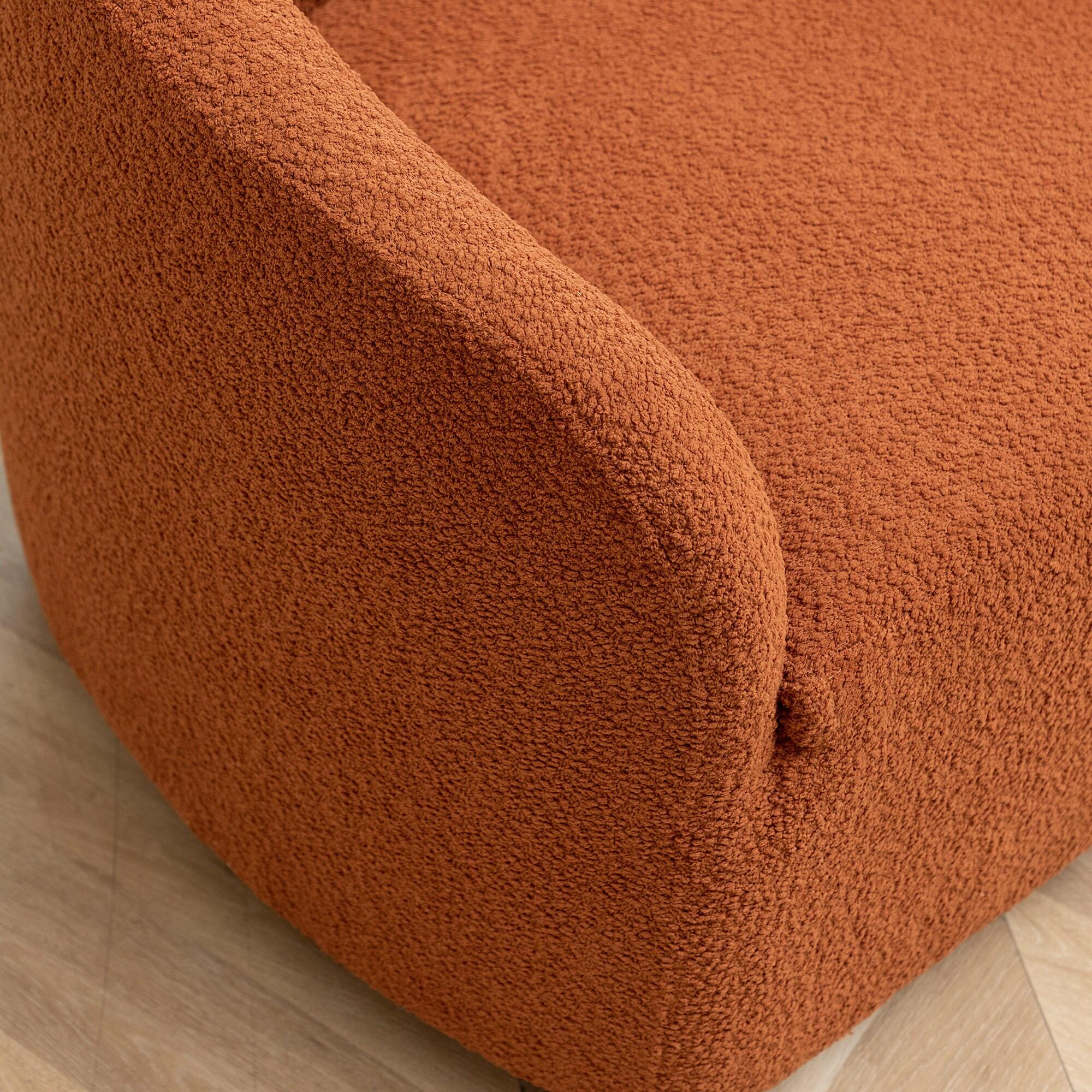 Kinwell 32" Wide Boucle Upholstered Swivel Barrel Chair Caramel: Mid-Century Modern, No Assembly Required