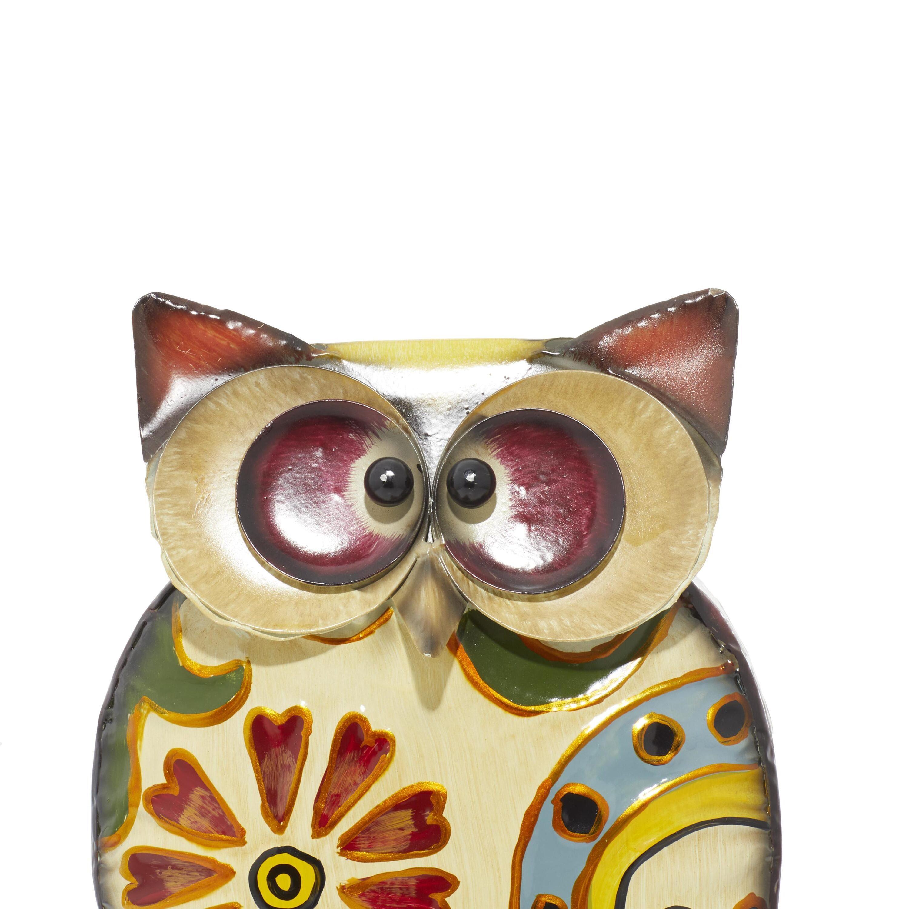 DecMode 11" Indoor Outdoor Owl Garden Sculpture with Floral Pattern