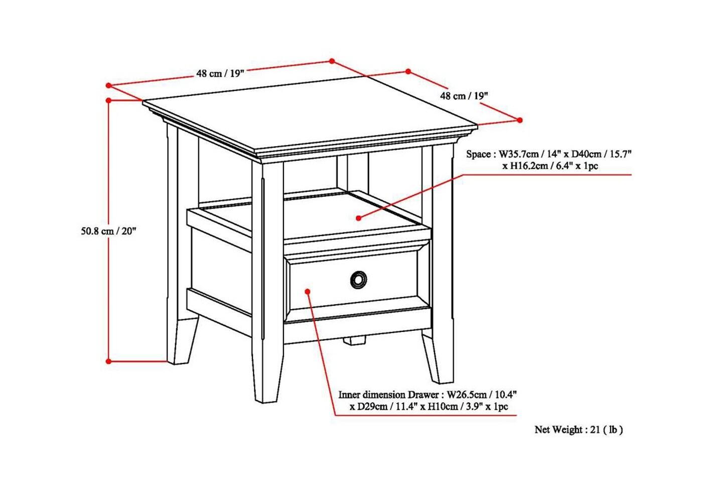 Simpli Home Amherst Solid Wood Transitional End Table with Drawer and Shelf