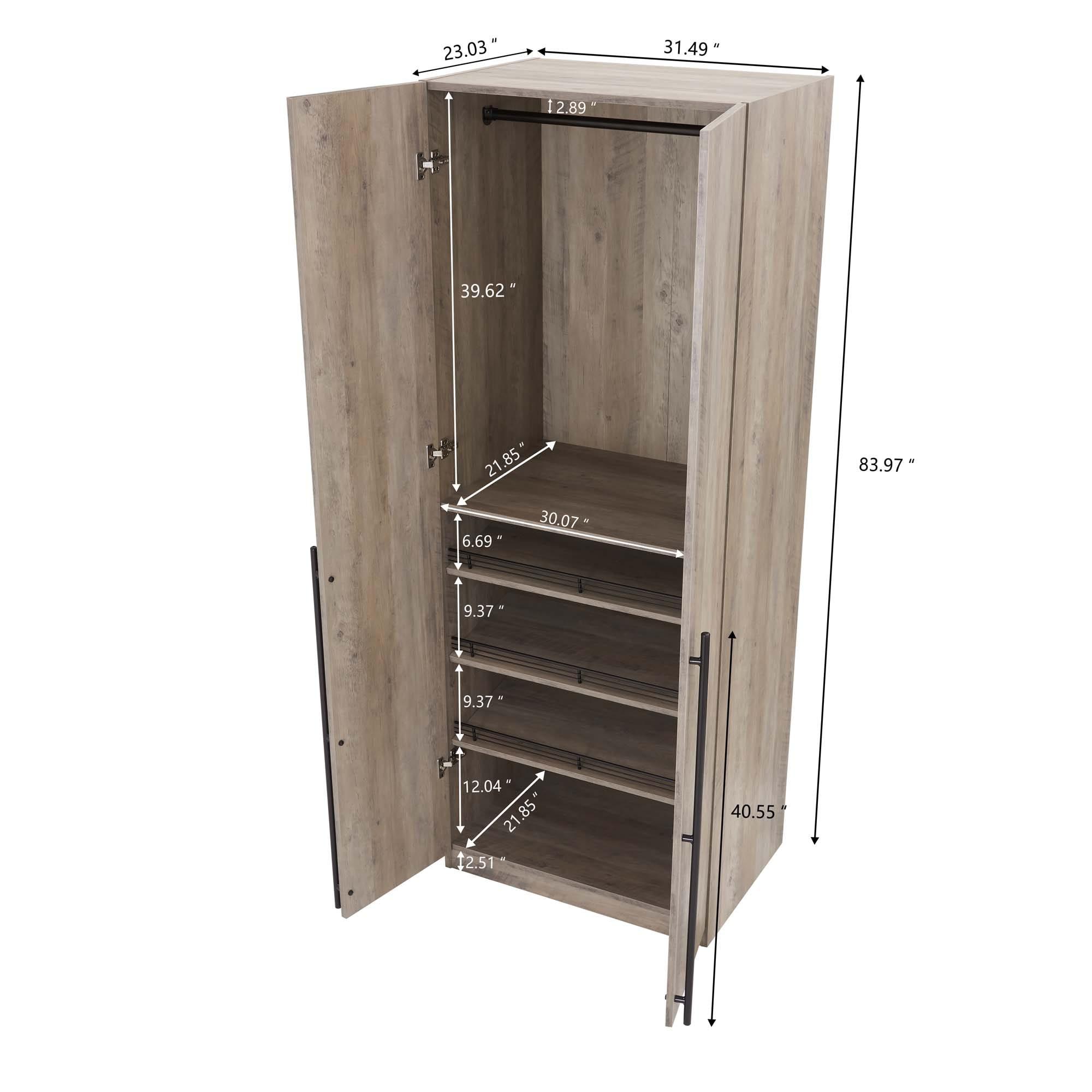 Manhattan Comfort 2pc Lee 4 Door Module Wardrobe Rustic Gray: Modern Style, MDF, Metal Hardware, 5 Shelves, 2 Drawers