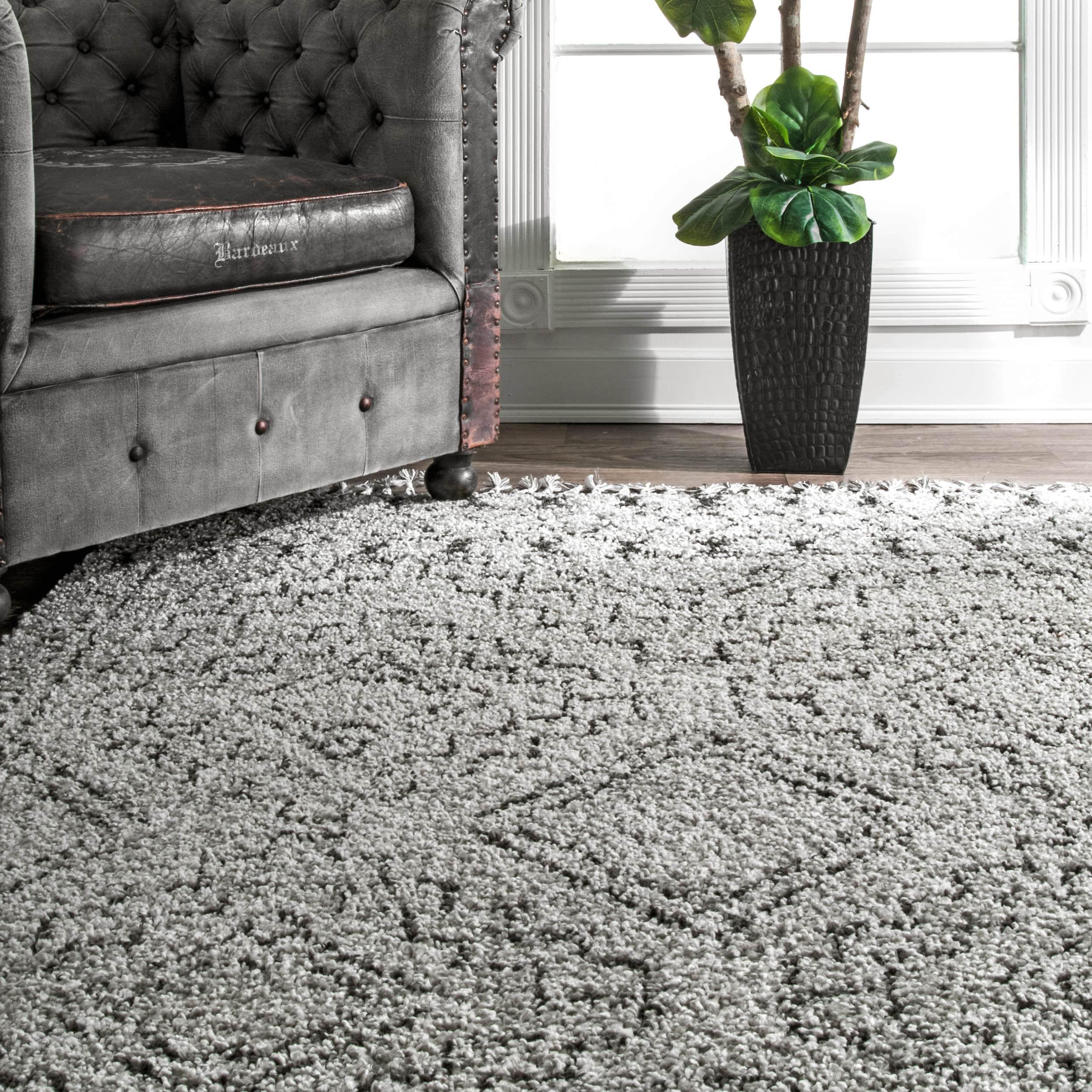 Nuloom Vasiliki Geometric 4 Square Accent Shag Indoor Area Rug for Living Room Bedroom Dining Room Nursery Entryway, Grey/Ivory