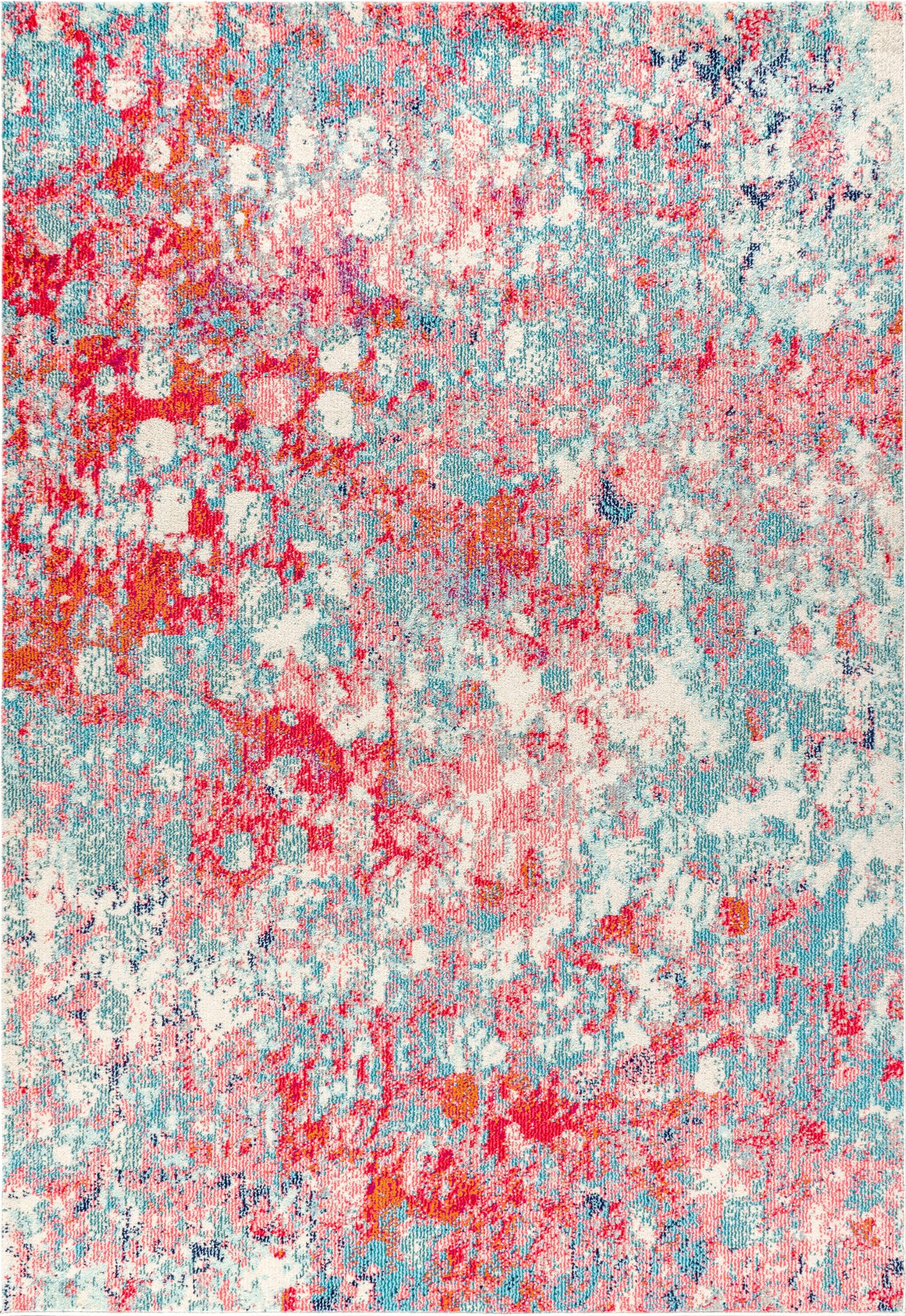 5'x8' Contemporary POP Modern Abstract Area Rug, Blue/Red - JONATHAN Y