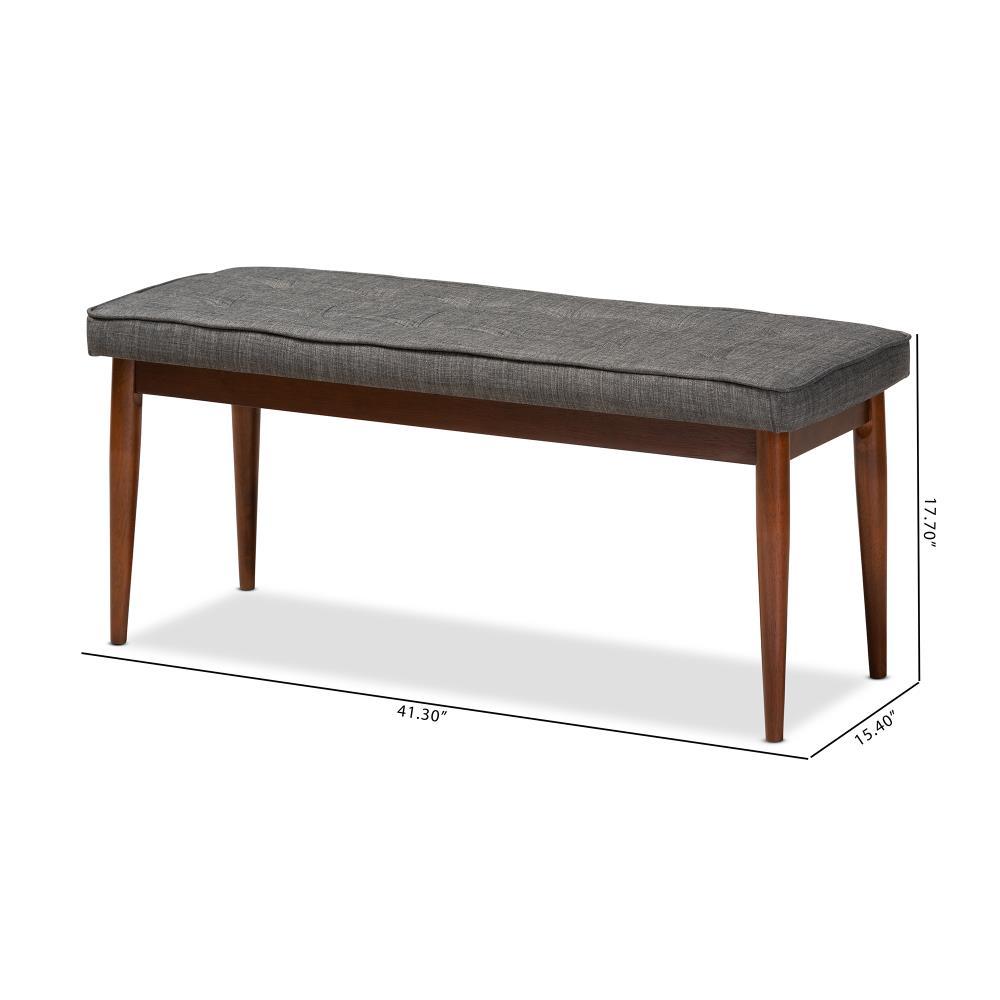 George Oliver Ayala Mid-Century Modern Dining Bench with Medium Oak Finish and Dark Grey Fabric Upholstery