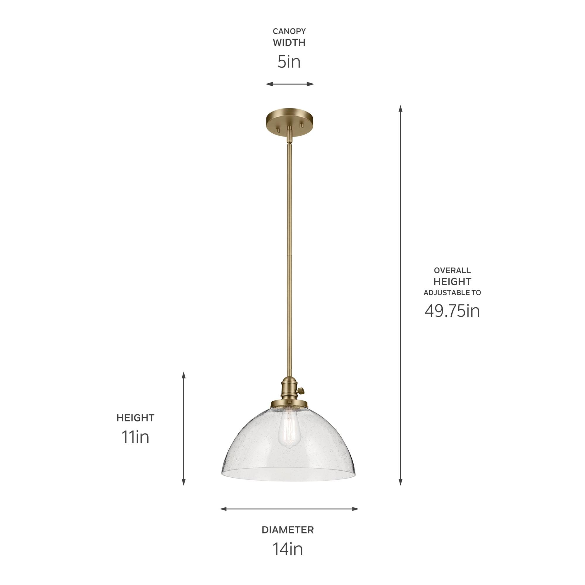 KICHLER Avery 11" 1-Light Dome Pendant with Clear Seeded Glass in Natural Brass, for Kitchen Island, Dining Table, (11" x 14"), 43912NBR