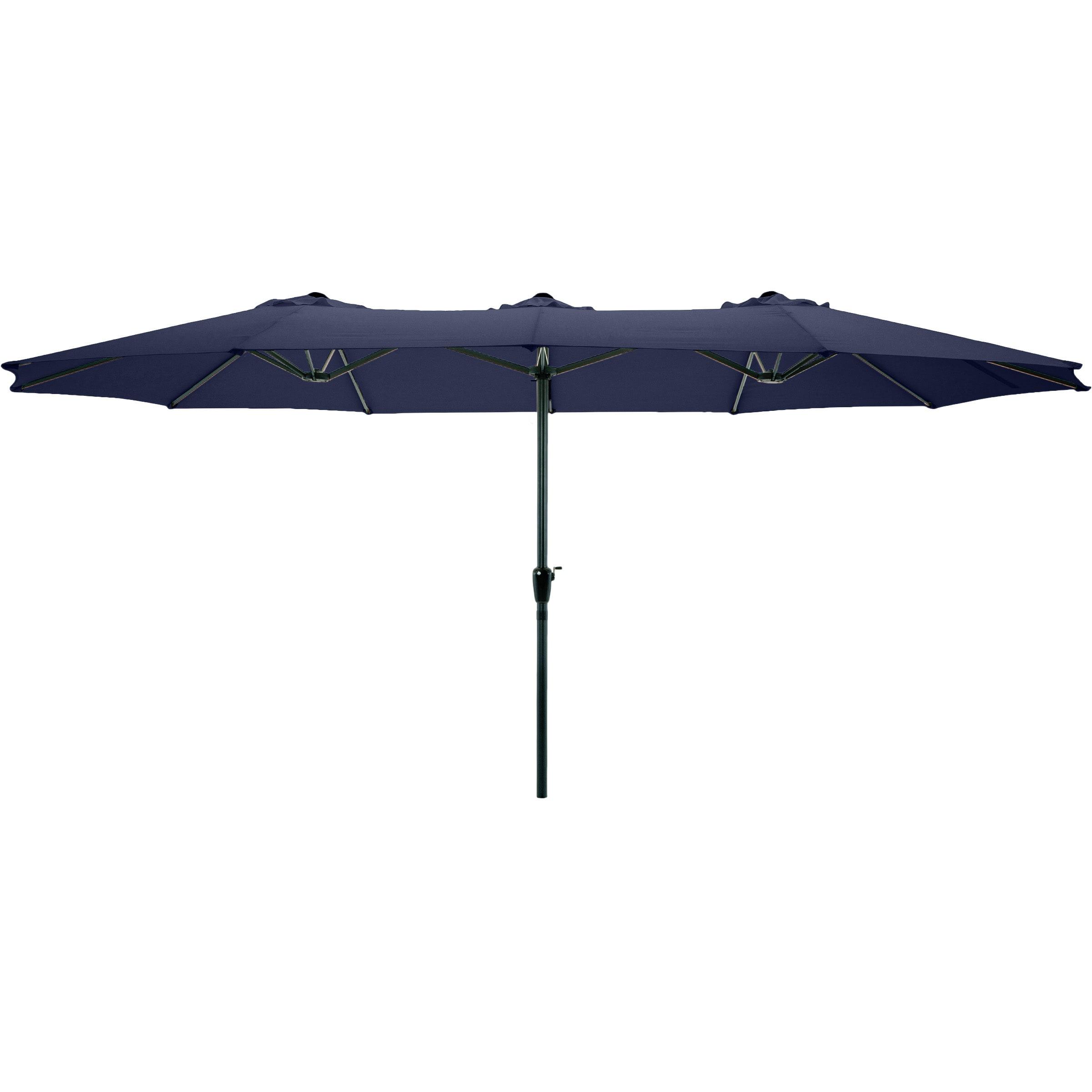 Extra Large Outdoor Umbrella - 15 Ft Double Patio Shade with Easy Hand Crank for Outdoor Furniture, Deck, Backyard, or Pool by Pure Garden (Navy)