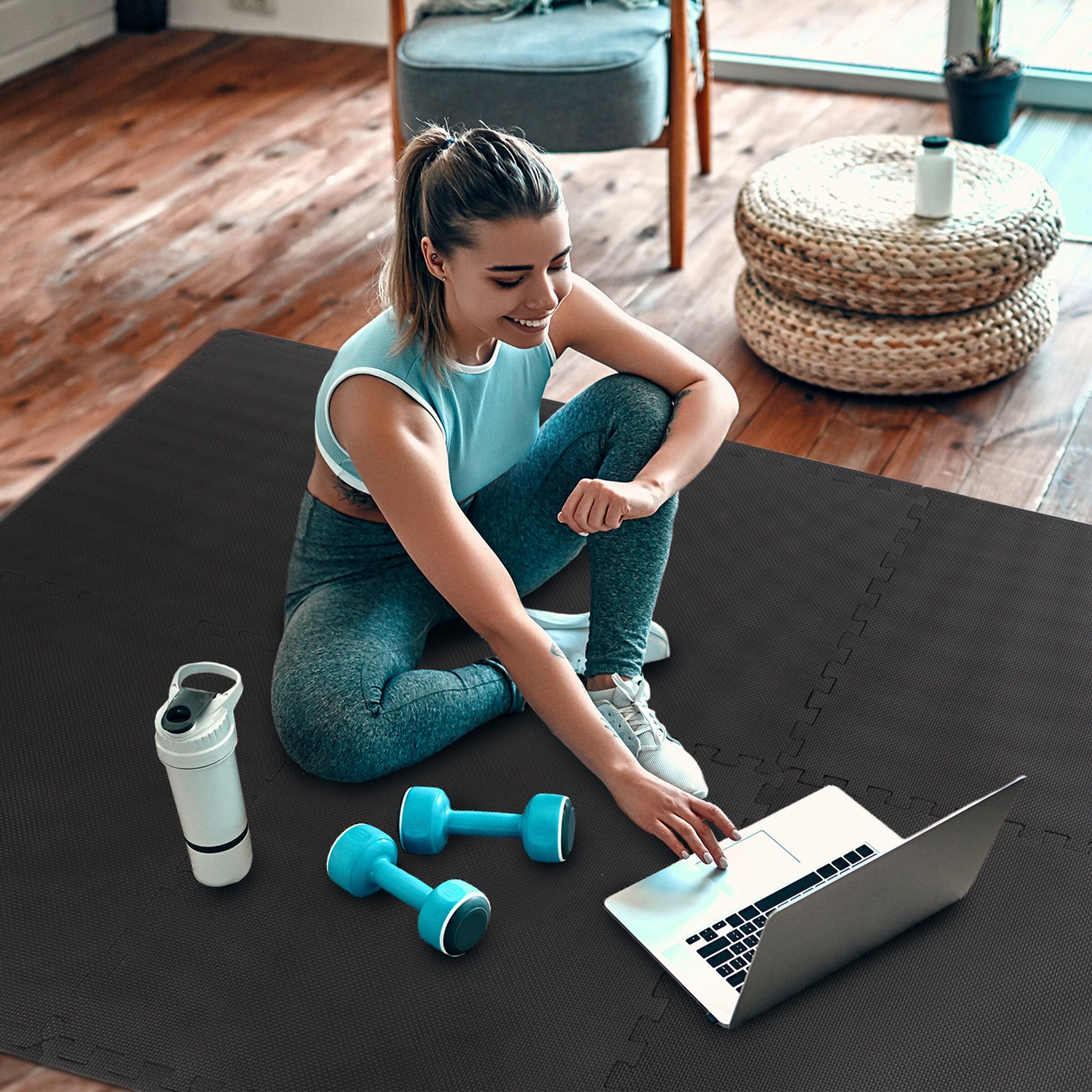 EVA Foam Mat Tiles 24-Pack - 96 SQ FT of Interlocking Padding for Garage, Playroom, or Gym Flooring - Exercise Mat or Baby Playmat by Stalwart (Black)