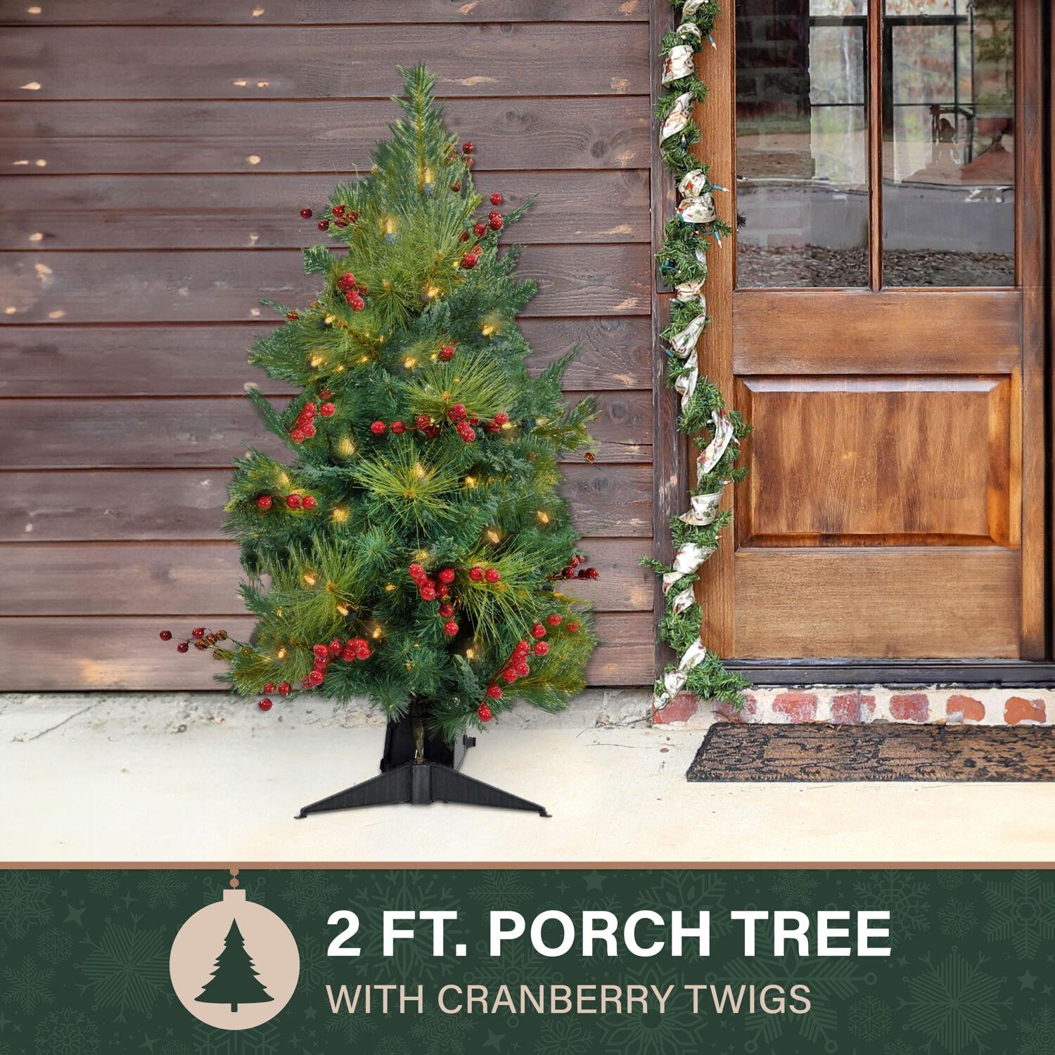 Fraser Hill Farm 2-ft. Newberry Pine Artificial Tree with Battery-Operated LED String Lights