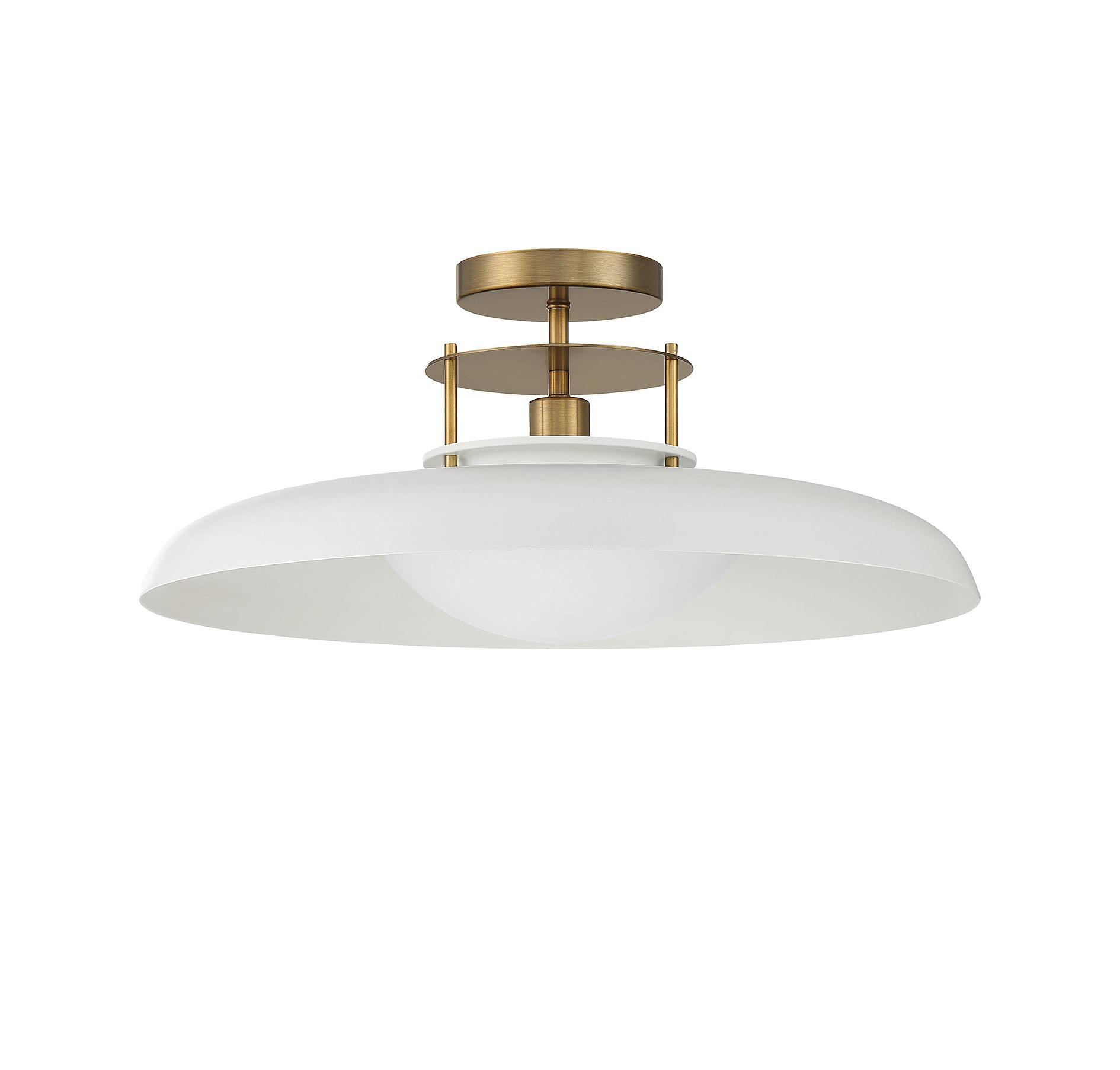 1 Light Semi-Flush Mount in Vintage Style-9 inches Tall and 20 inches Wide-White/Warm Brass Finish Bailey Street Home 159-Bel-4636206