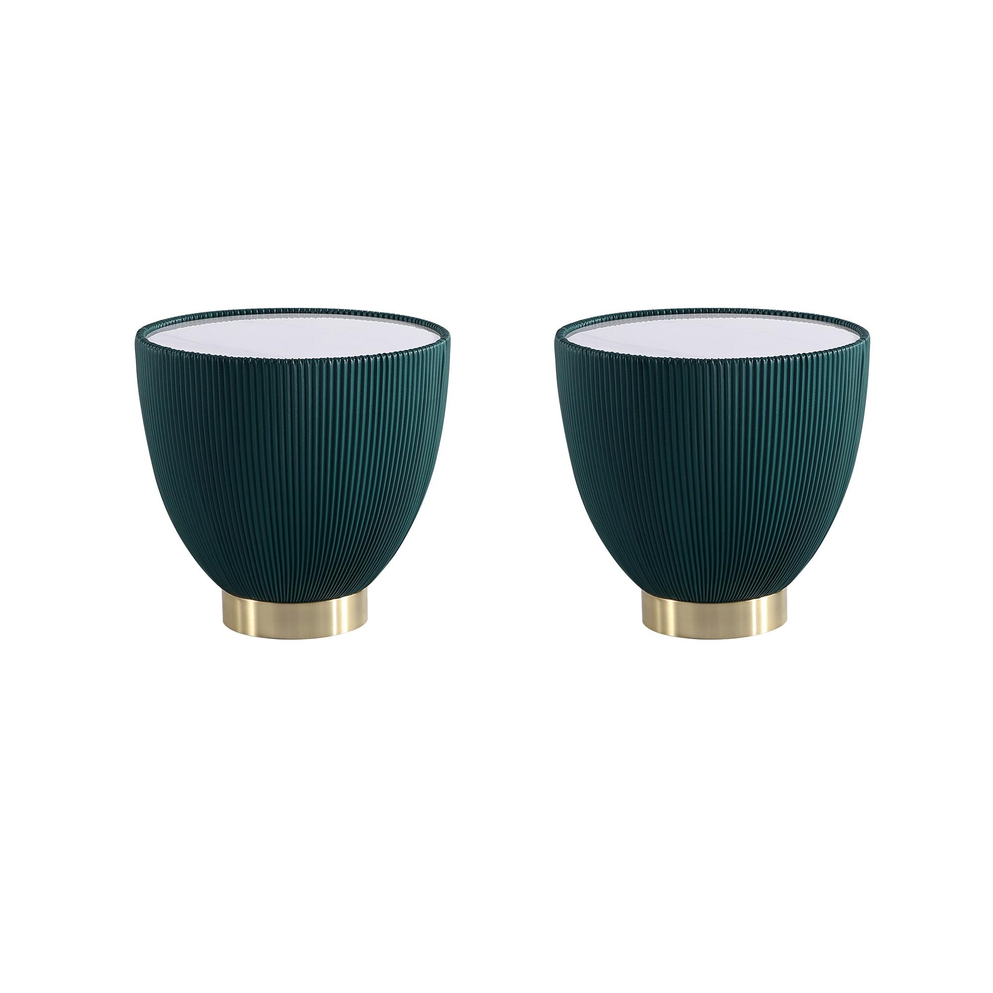 Manhattan Comfort Set of 2 Anderson Leatherette End Tables with Faux Marble Tabletop Green: Gold Finish, No Assembly Required