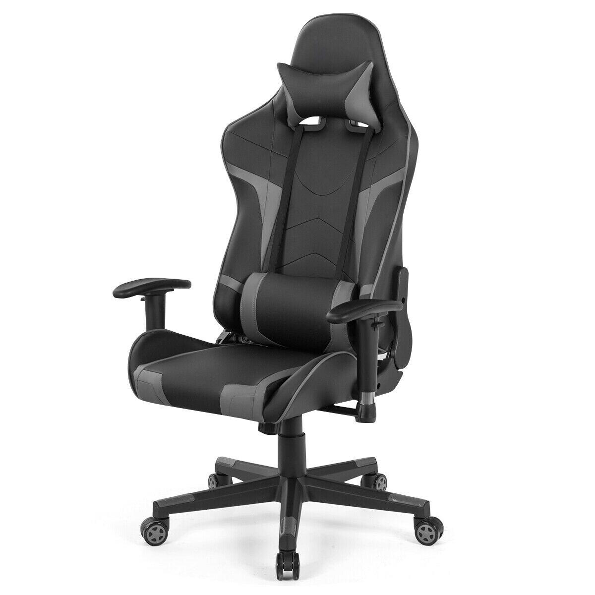 Costway Massage Gaming Chair Reclining Swivel Racing Office Chair w/Lumbar Support Grey