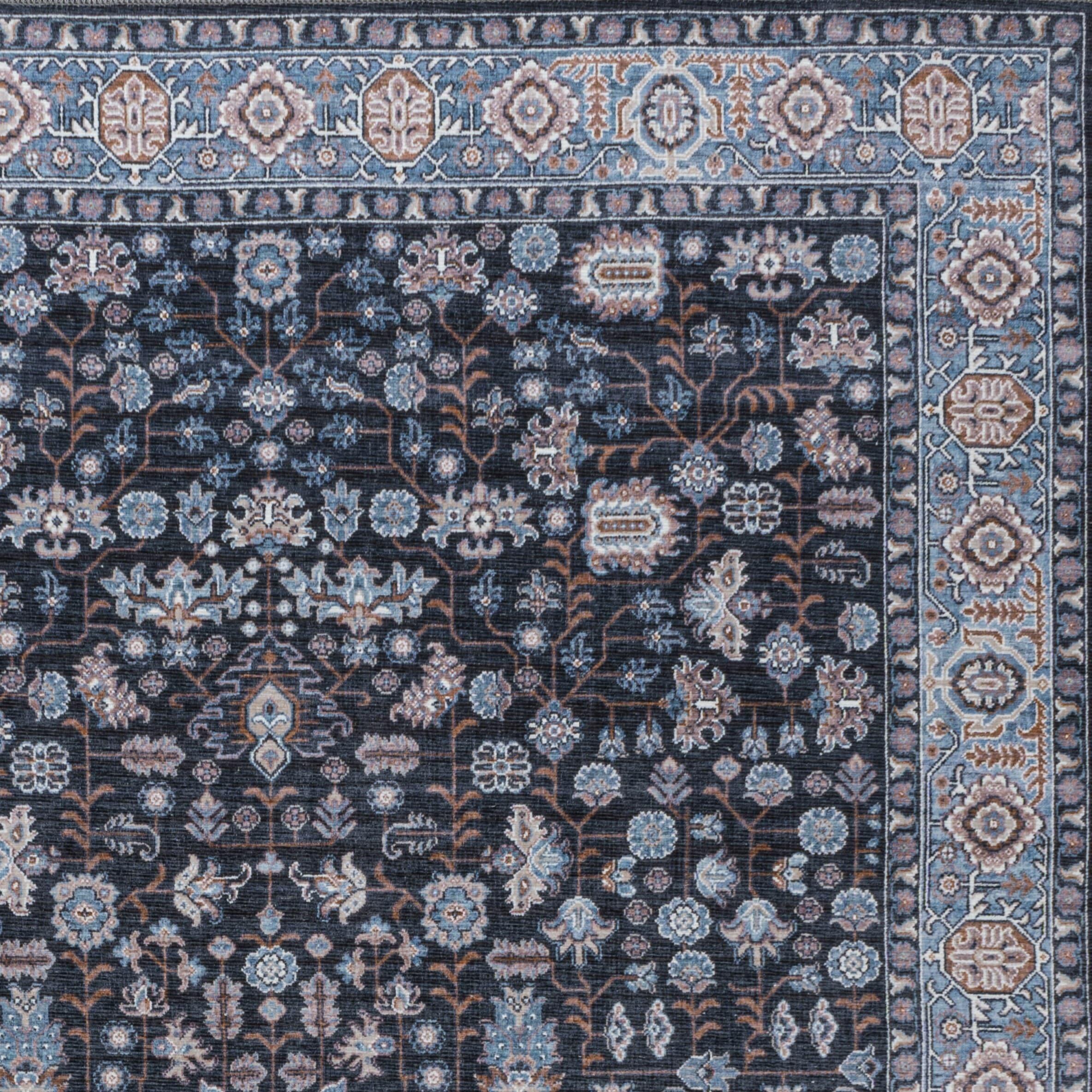 Kemer All-Over Persian Machine-Washable Black/Blue 3 ft. x 5 ft. Area Rug - JONATHAN Y