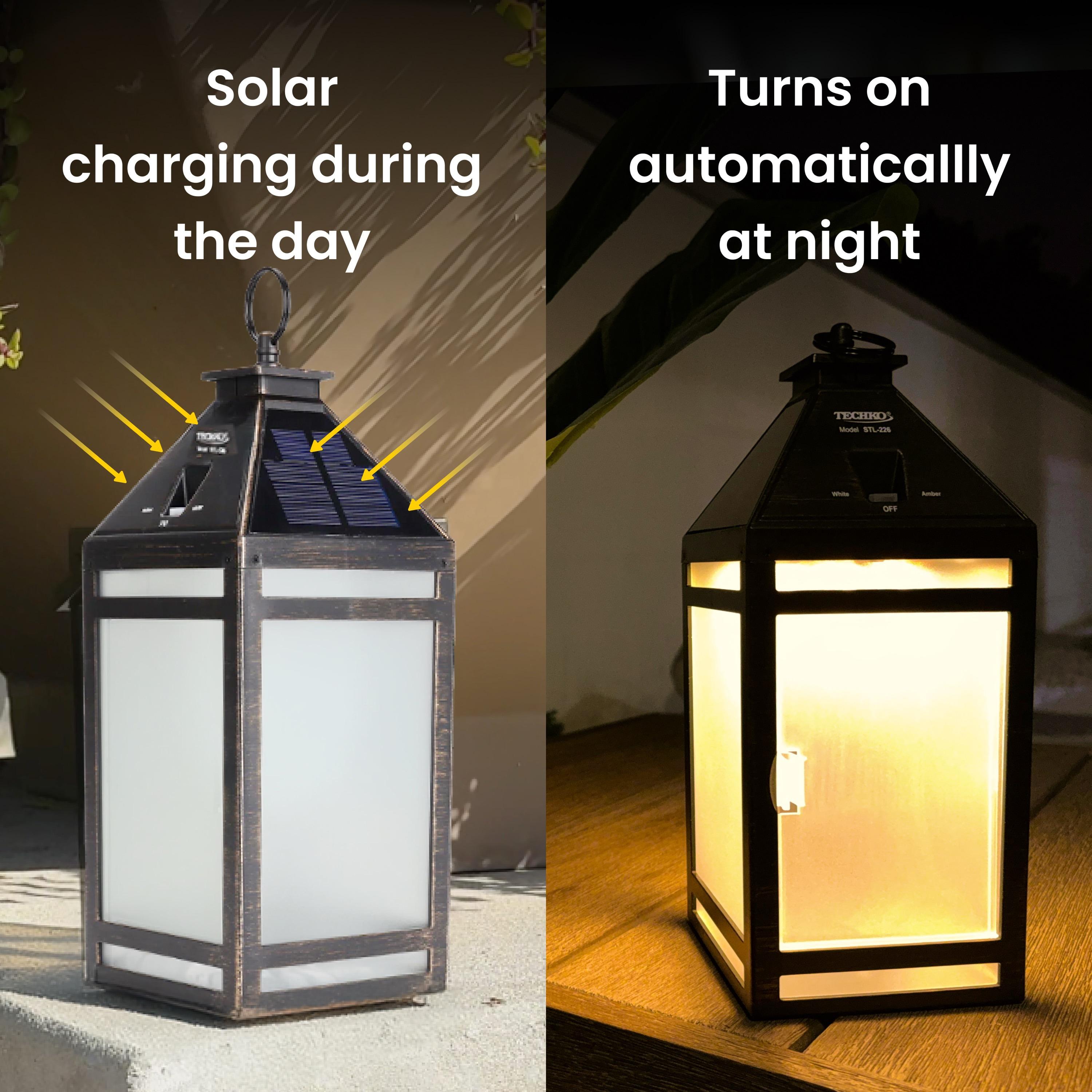 Techko 12.88 Outdoor Vintage Solar LED Lantern with Auto Dawn-to-Dusk Sensor