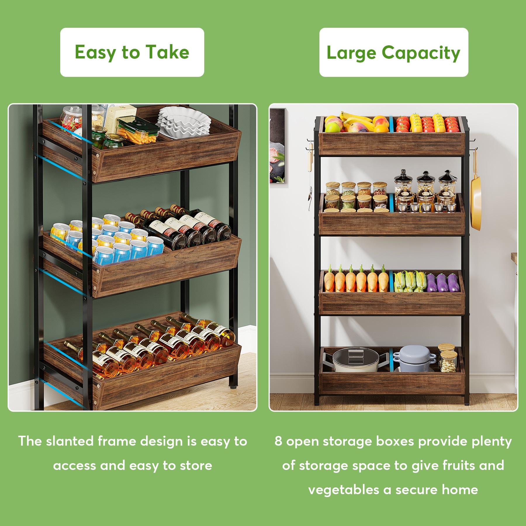 Tribesigns Wood Fruit Vegetable Storage Rack Stand,4-Tier Stackable Fruit Basket Organizer Rack