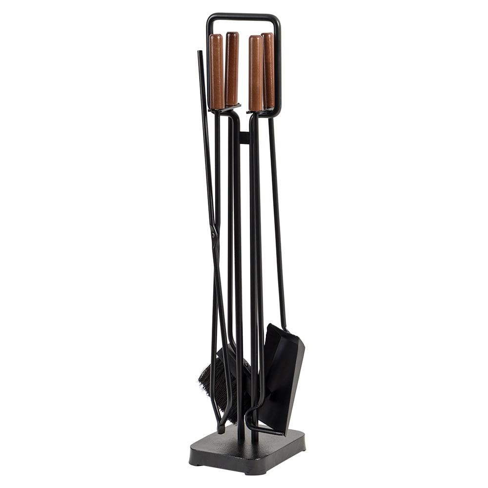 Modern Ember Levi Fireplace Tool Set - Includes Brush, Shovel, Fire Poker, Tongs and Stand - Steel