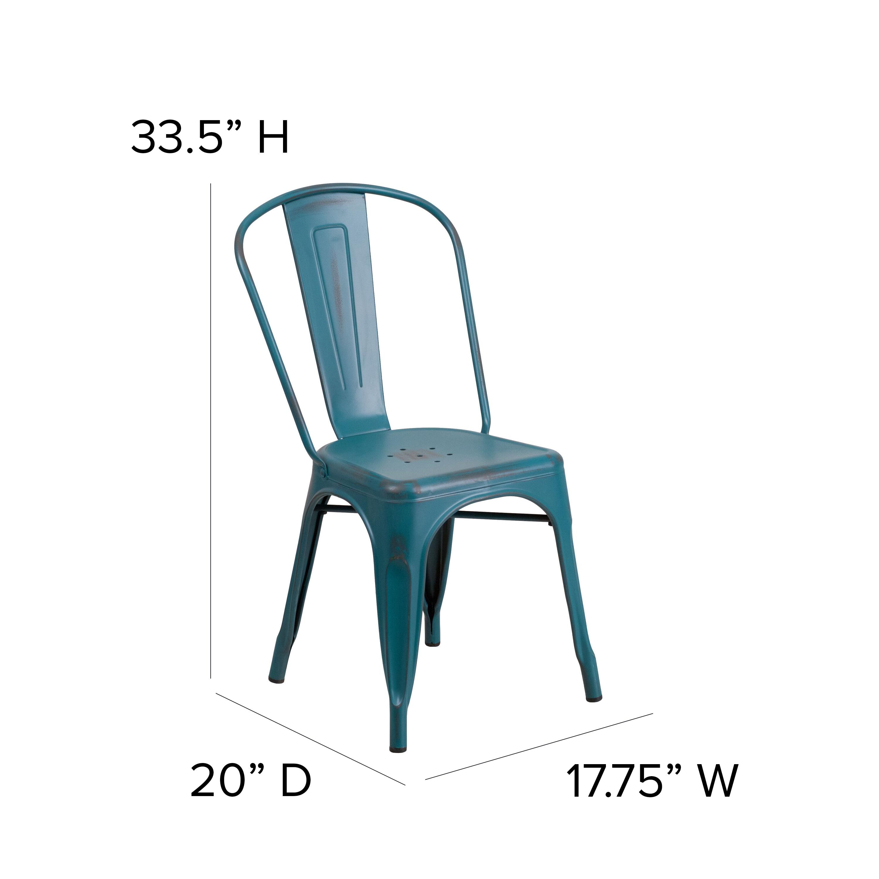 Flash Furniture Commercial Grade Distressed Kelly Blue-Teal Metal Indoor-Outdoor Stackable Chair