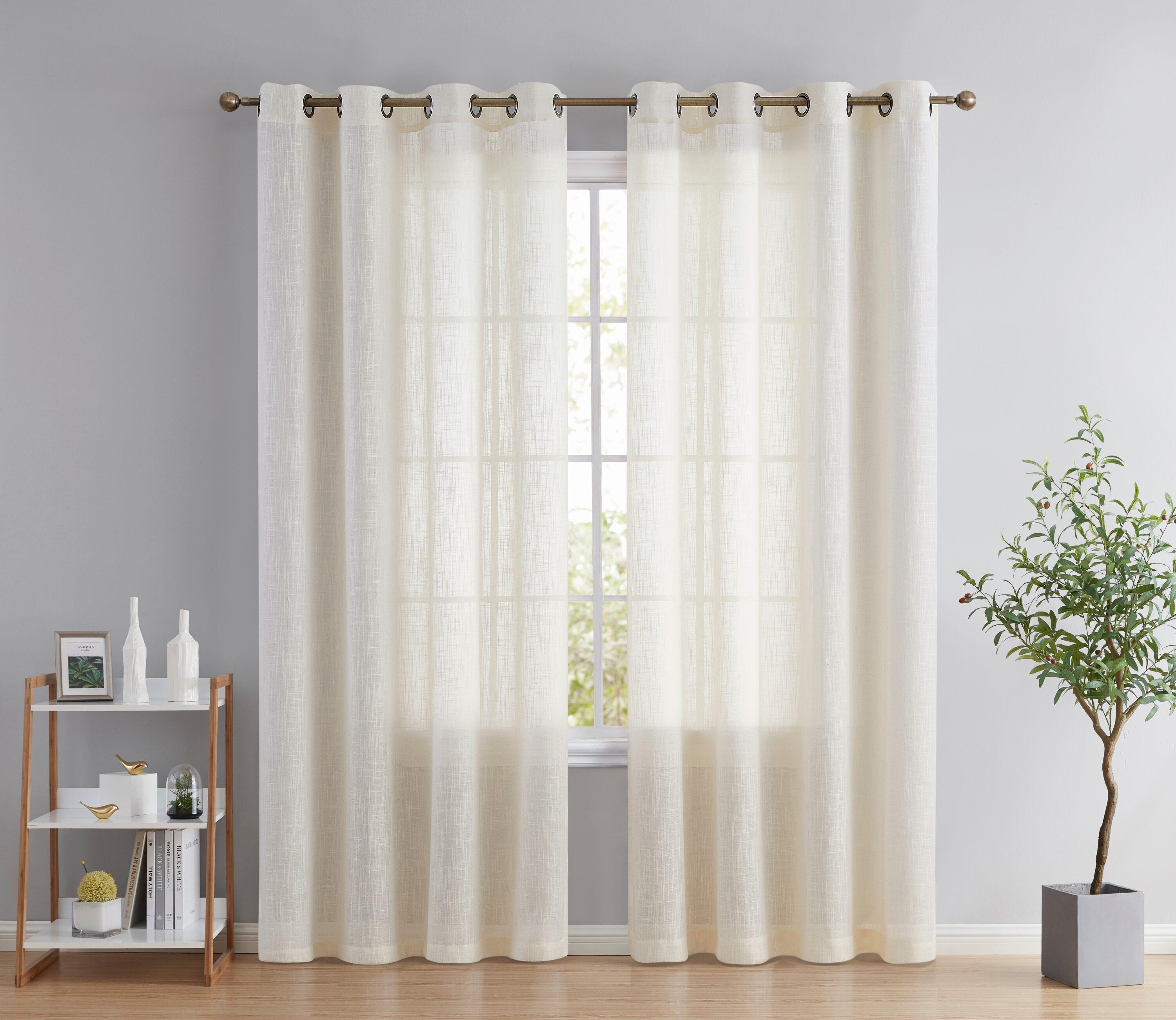 THD Serena Faux Linen Textured Semi Sheer Transparent Window Grommet Long Thick Curtain Panels, Pair