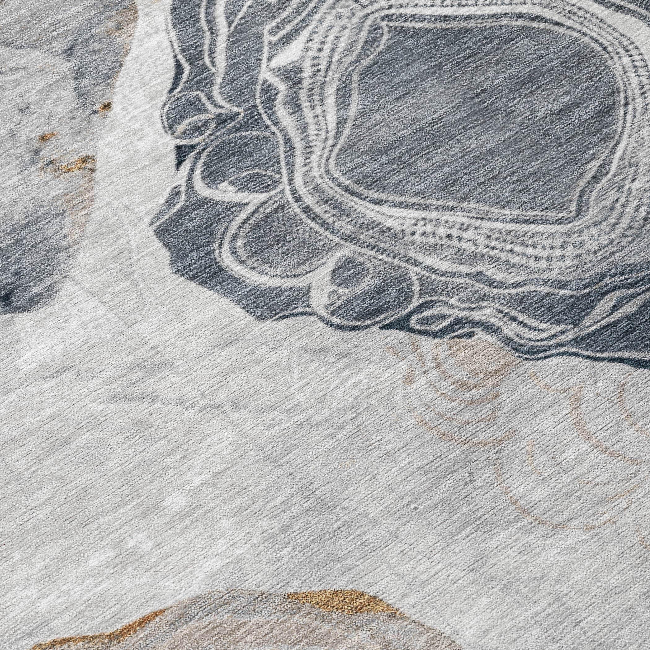 Machine Washable Indoor/Outdoor Cinead ACN1686 Gray Rug