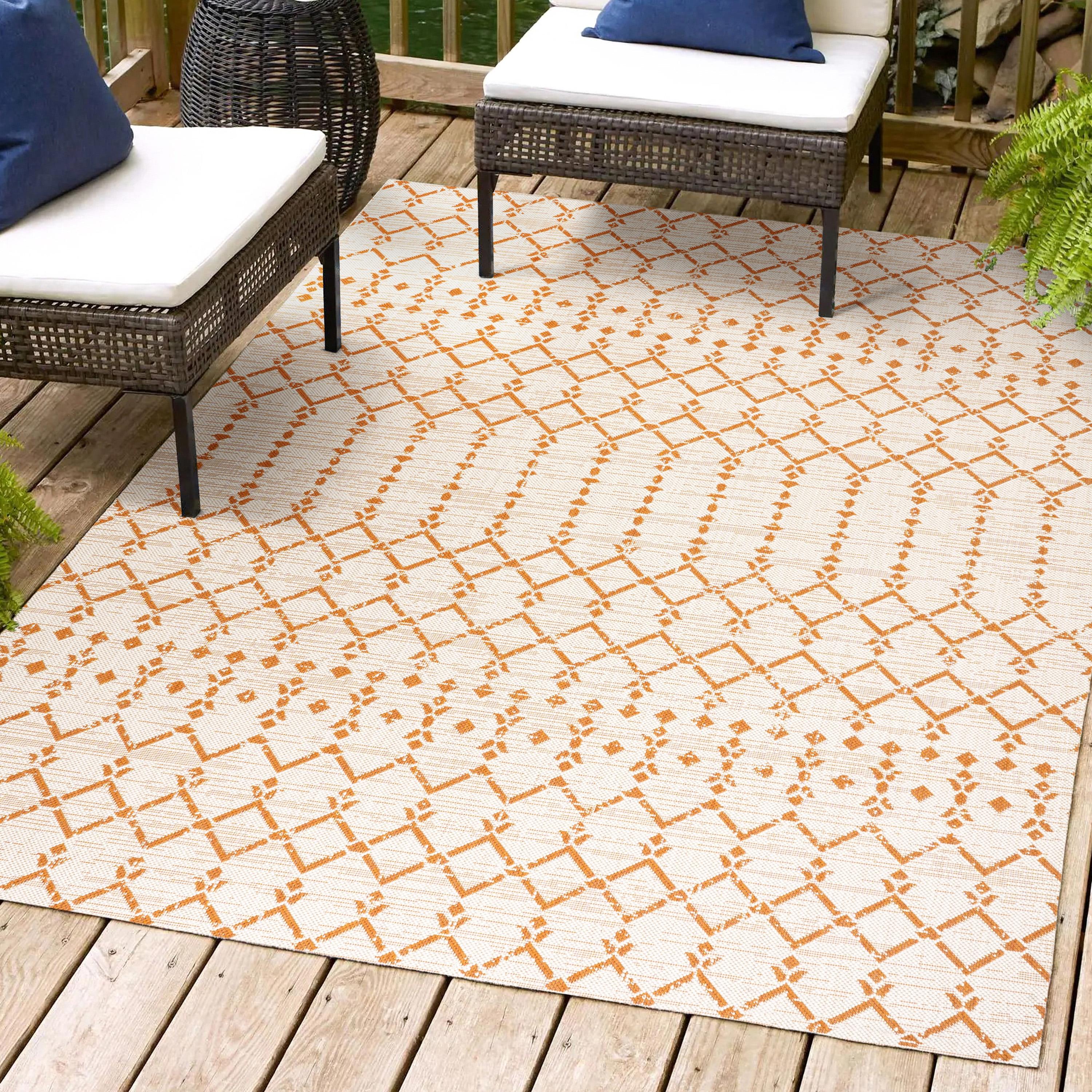 3' x 5' Ourika Moroccan Geometric Textured Weave Indoor/Outdoor Area Rug, Cream/Orange - JONATHAN Y