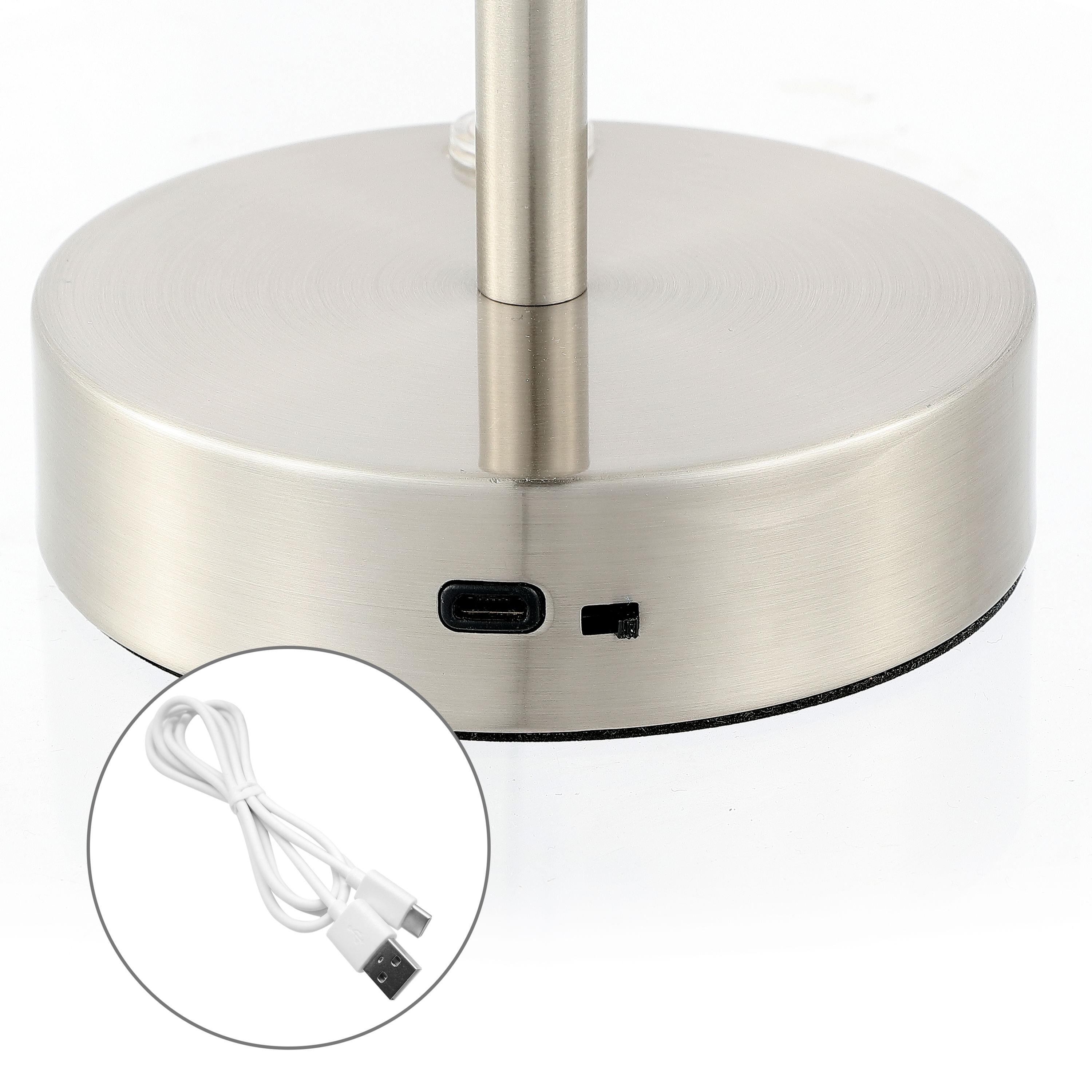 JONATHAN Y Xavier 12.5" Modern Minimalist Iron Rechargeable Integrated Portable LED Table Lamp, Nickel/White, JYL7109A