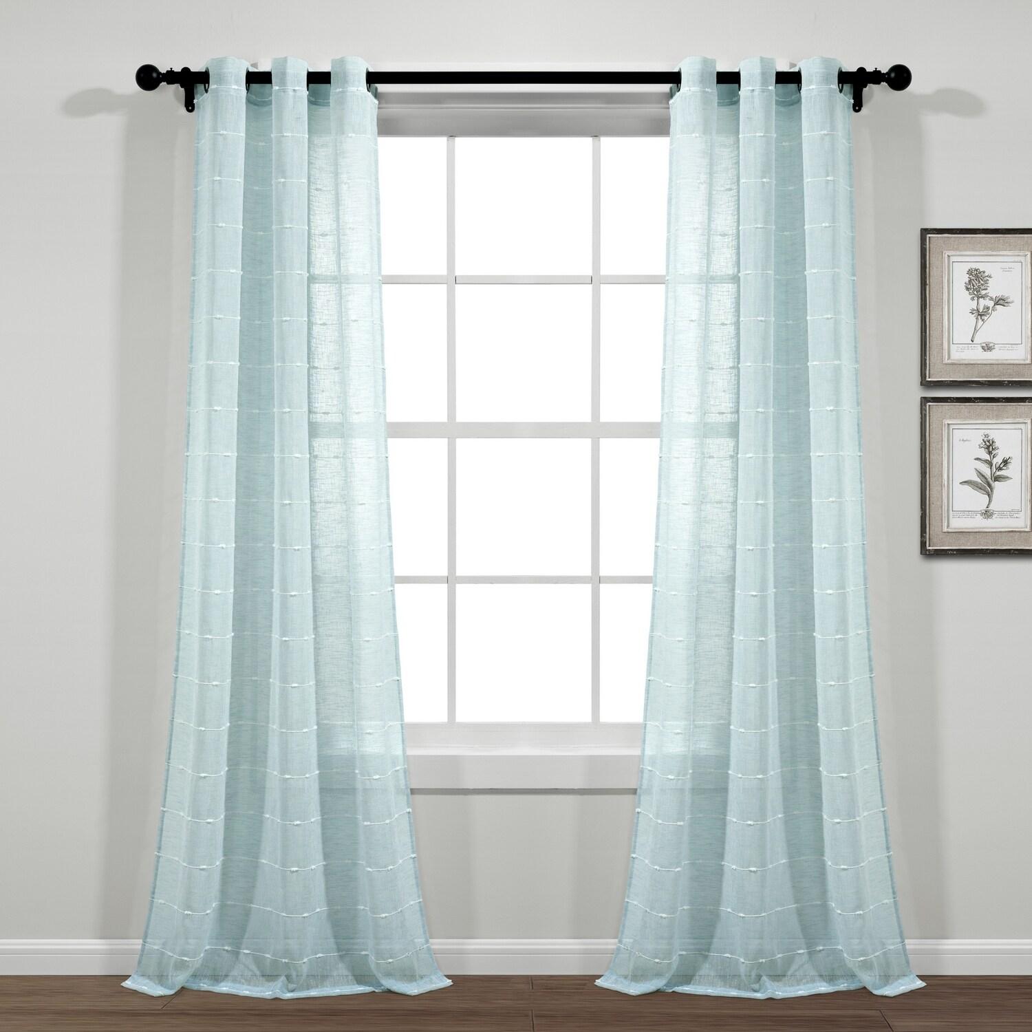 Farmhouse Textured Polyester Sheer Curtain Pair (Set of 2)