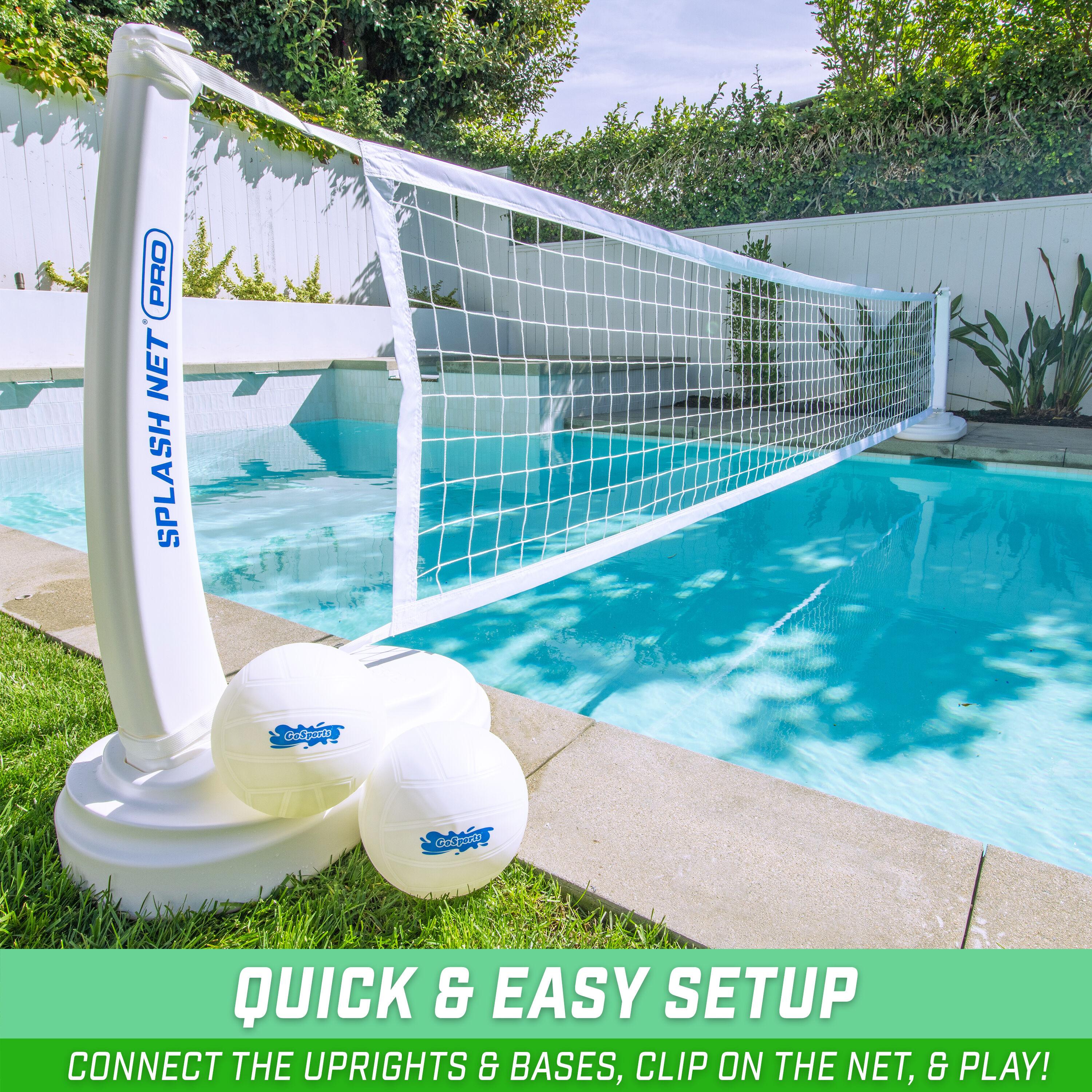 GoSports Splash Net PRO Pool Volleyball Net - Includes 2 Water Volleyballs and Pump - White
