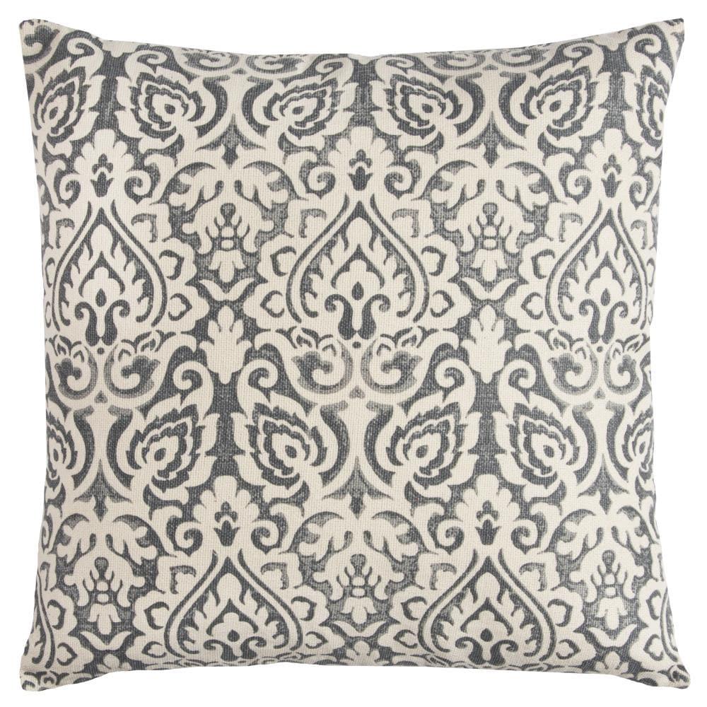 22"x22" Dulane Damask Square Throw Pillow Light Gray - Rizzy Home: Elegant Cotton, Indoor Decorative Cushion with Zipper