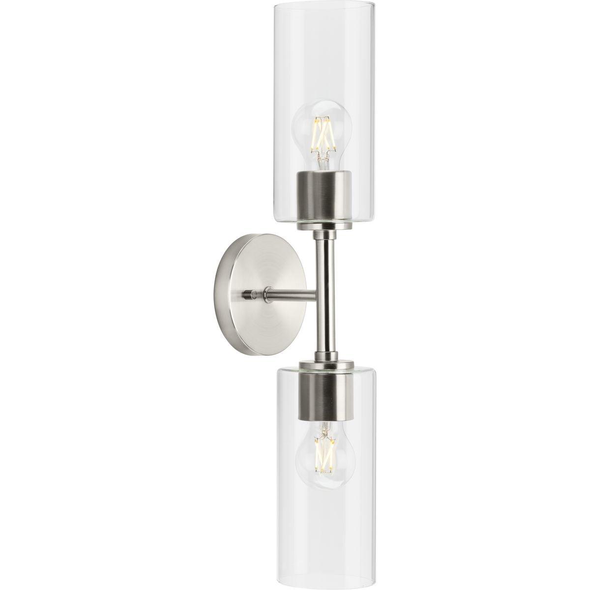 Progress Lighting Cofield 2-Light Wall Bracket, Brushed Nickel, Cylindrical Glass Shade