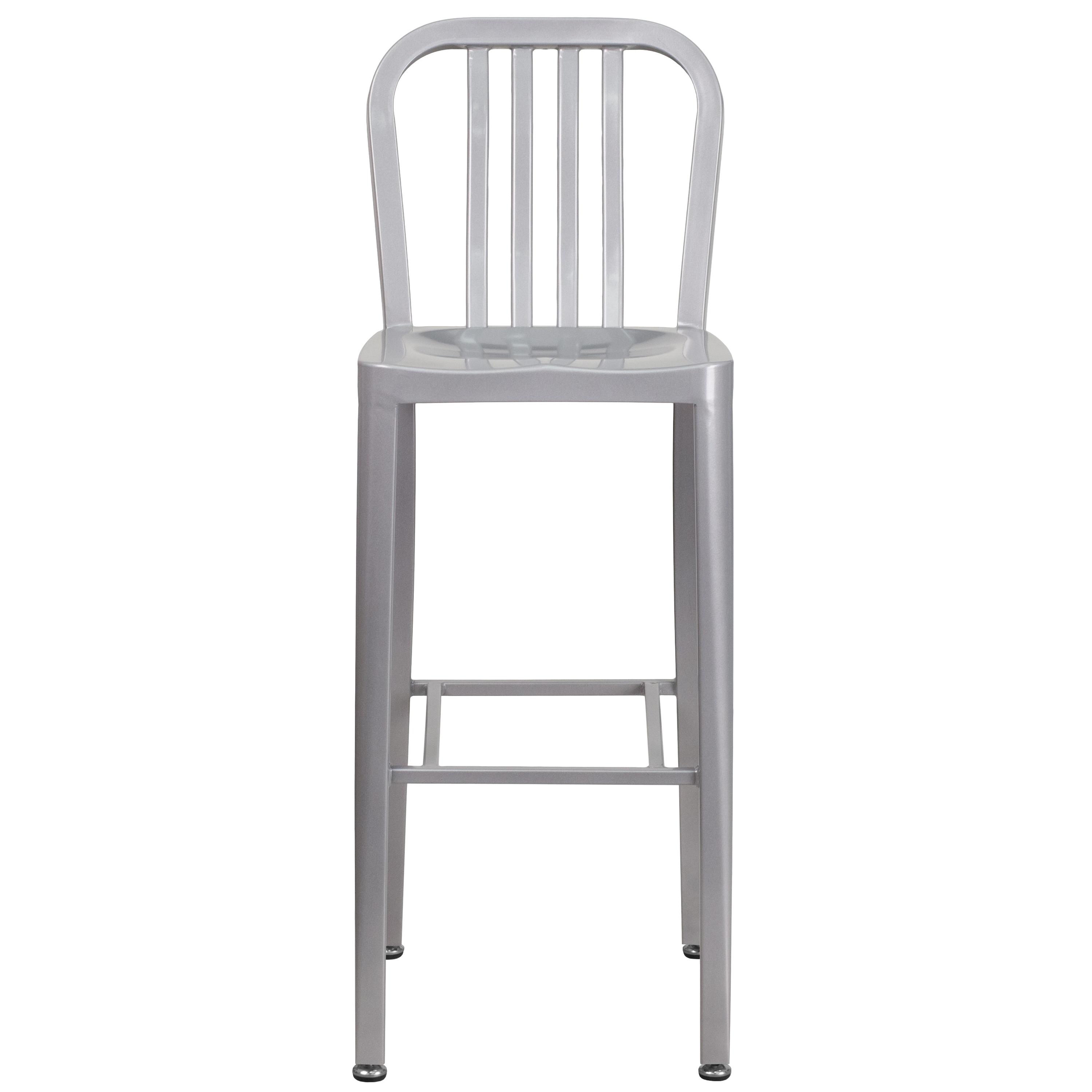 Flash Furniture Commercial Grade 30" High Silver Metal Indoor-Outdoor Barstool with Vertical Slat Back