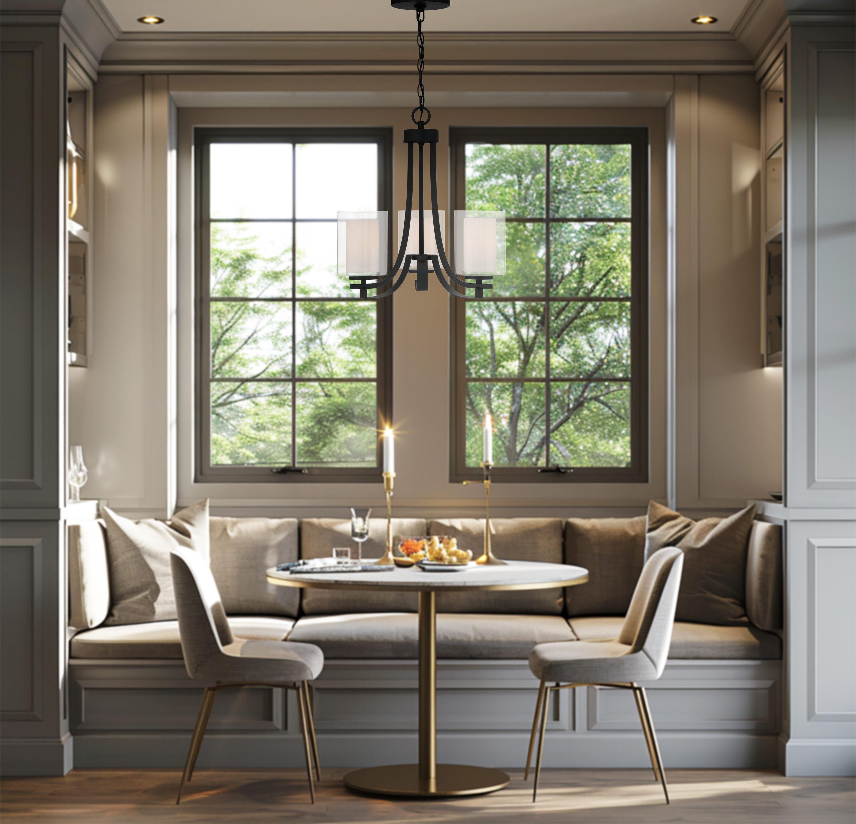 Minka Lavery Coal Black Pendant Chandelier 18" Wide Modern Clear Outer White Inner Glass 3-Light Fixture for Dining Room House
