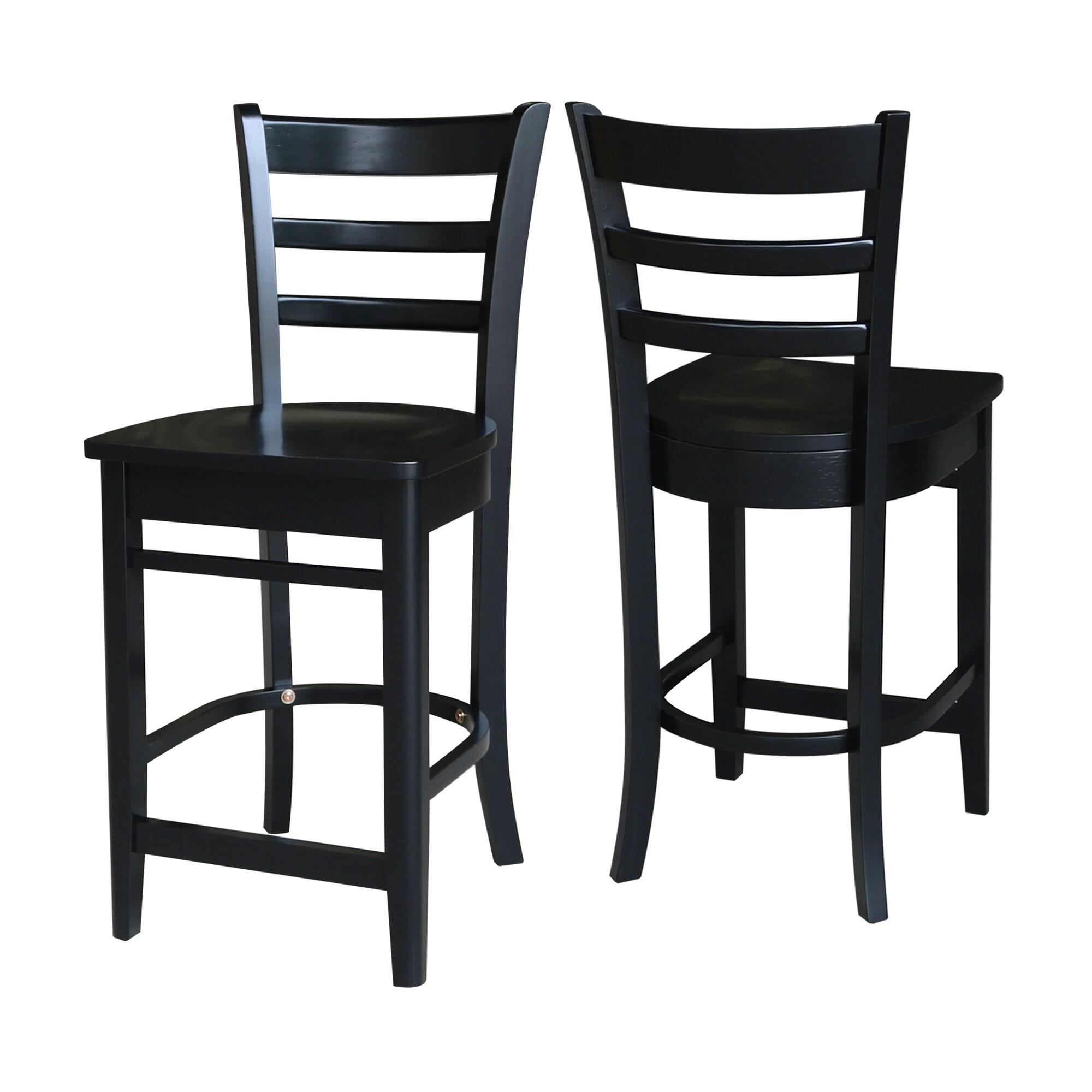 24" Emily Counter Height Barstool Antiqued Black - International Concepts: Solid Wood, Ladder-Back, Square Seat