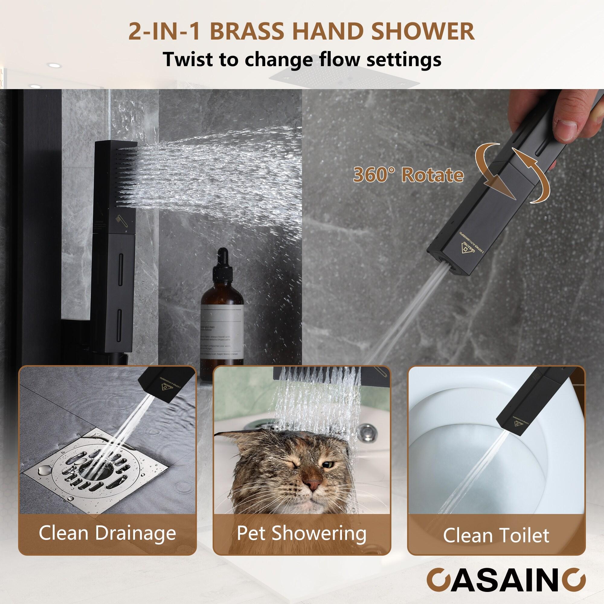 Rodeo 27.5-Inch LED&Music Rainfall Thermostatic Shower System with Slide Bar and 2-in-1 Handheld