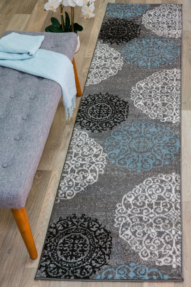 World Rug Gallery Floral Gray 2' x 10' Runner Rug