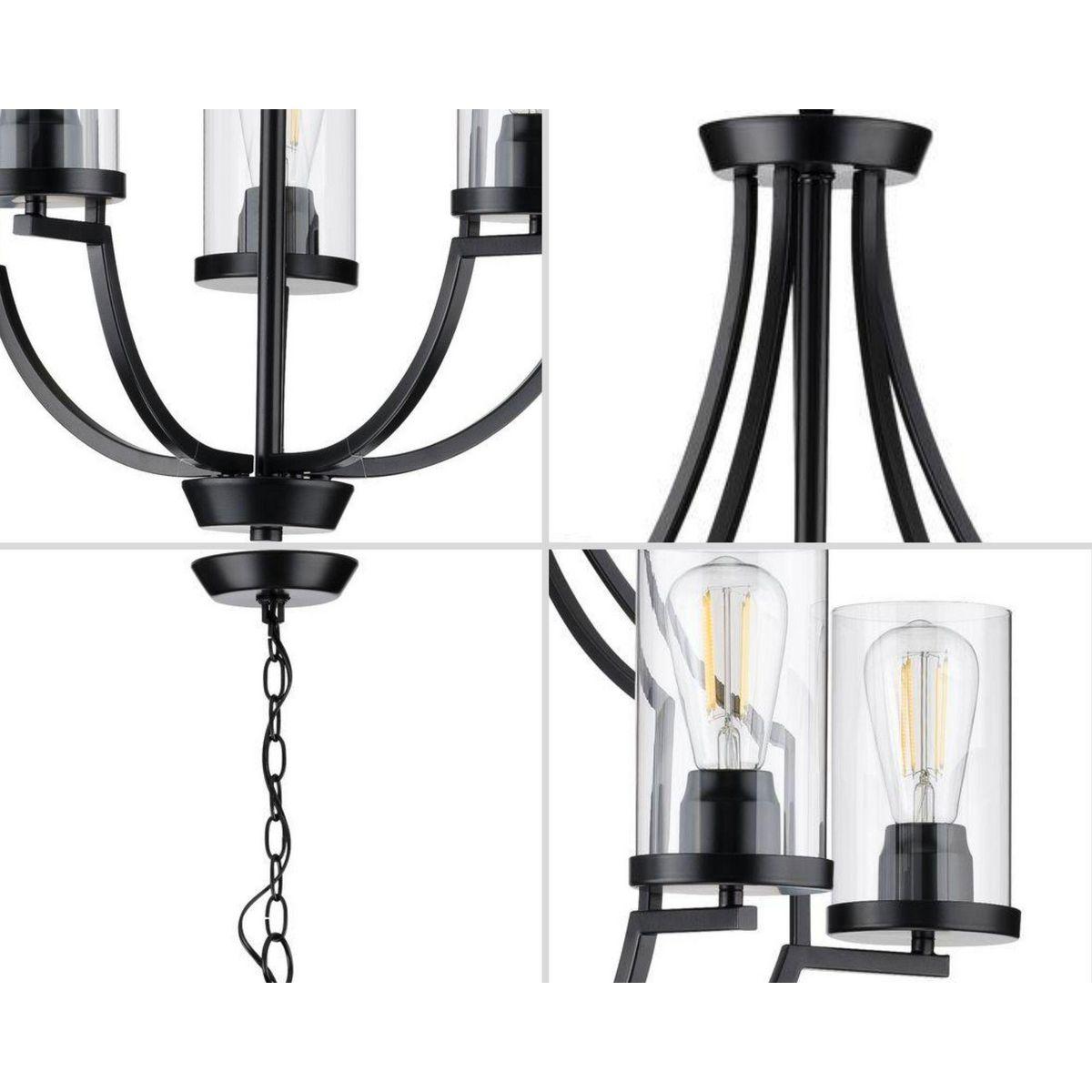 Progress Lighting Lassiter 5-Light Chandelier, Matte Black, Clear Glass Shades