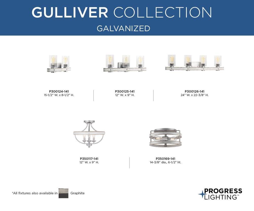 Progress Lighting Gulliver 2-Light Flush Mount Ceiling Light, Galvanized Finish, Open-Cage Design