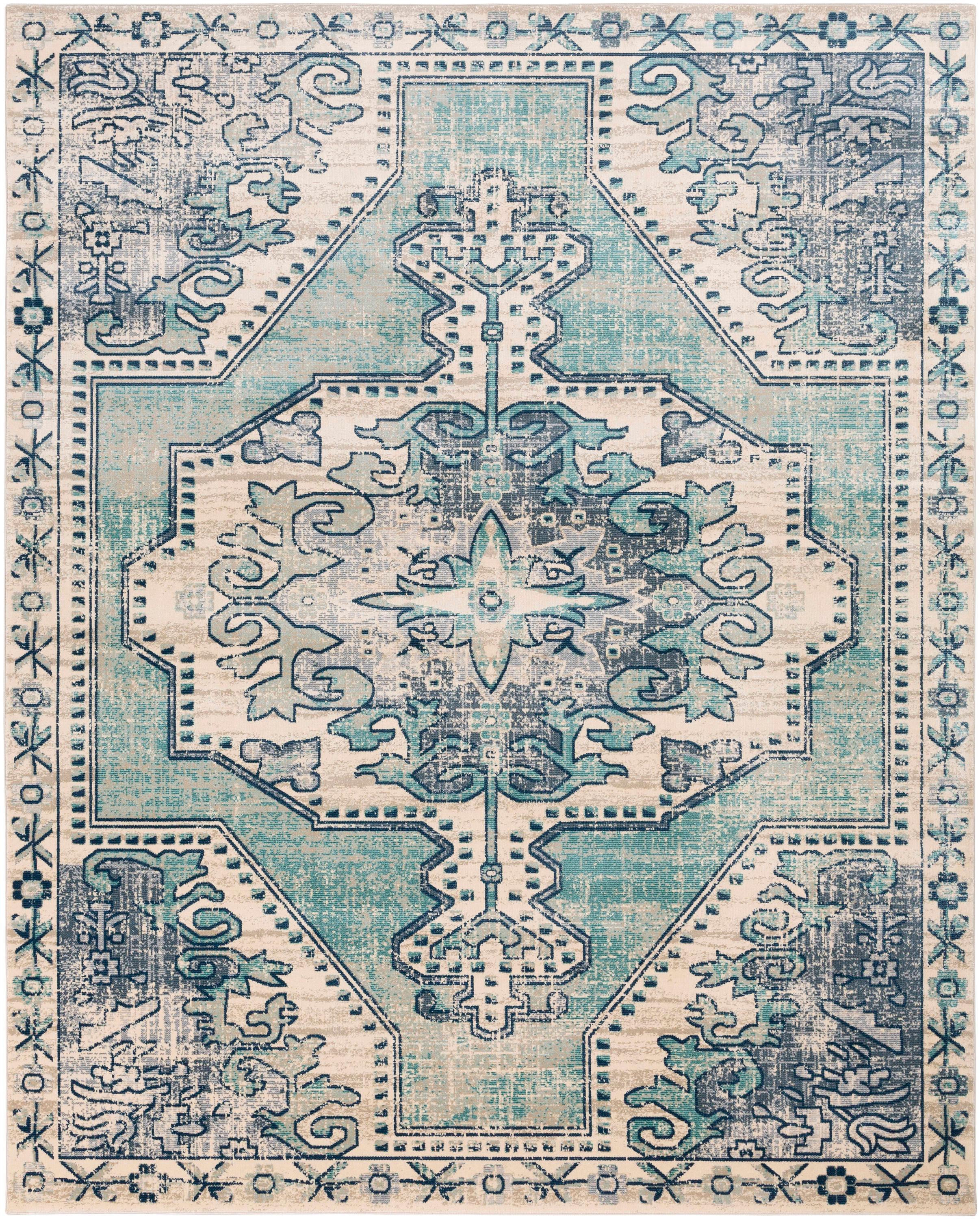 Livabliss 7'10"x9'11" Thatch Traditional Rug Blue: Medium Pile, Fade & Stain-Resistant, Indoor Use