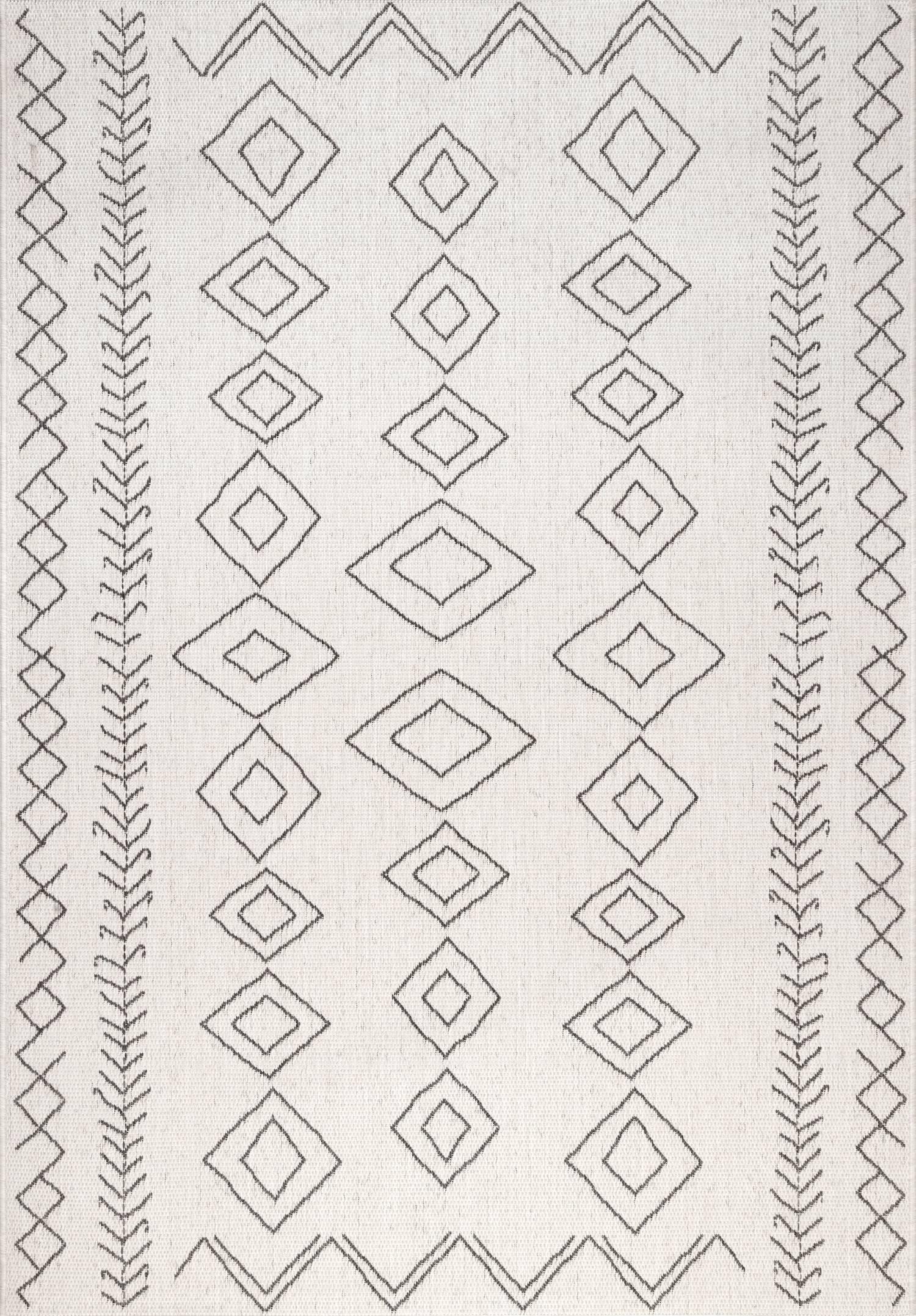 Nuloom Serna Diamond 8 Square Indoor/Outdoor Area Rug for Living Room Patio Deck Front Porch Kitchen, Ivory/Dark Grey