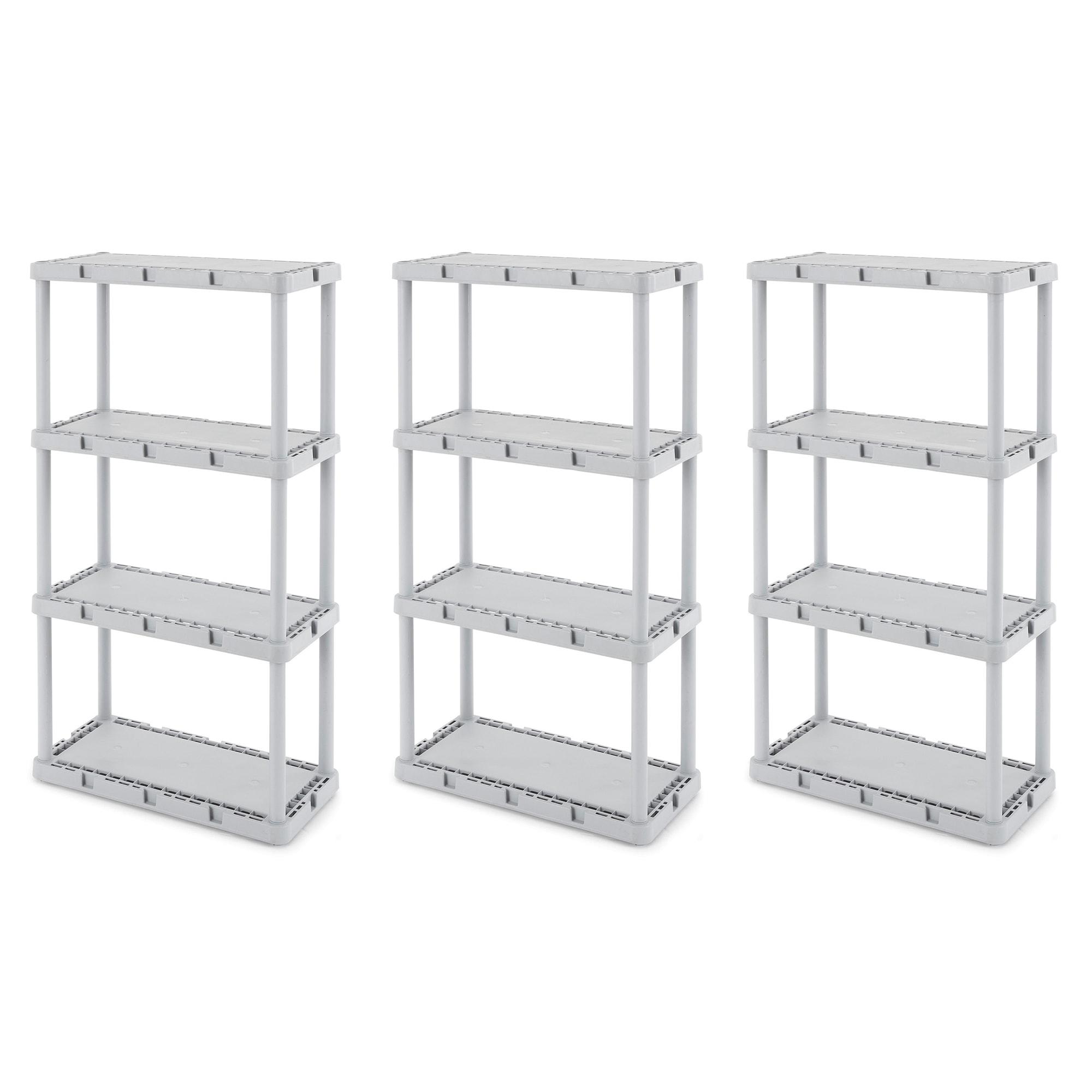 Gracious Living Knect-A-Shelf Fixed Height 4 Tier Storage System Unit Light Duty for Home, Garage, and Laundry Room, 24 x 12 x 48, Gray (3 Pack)