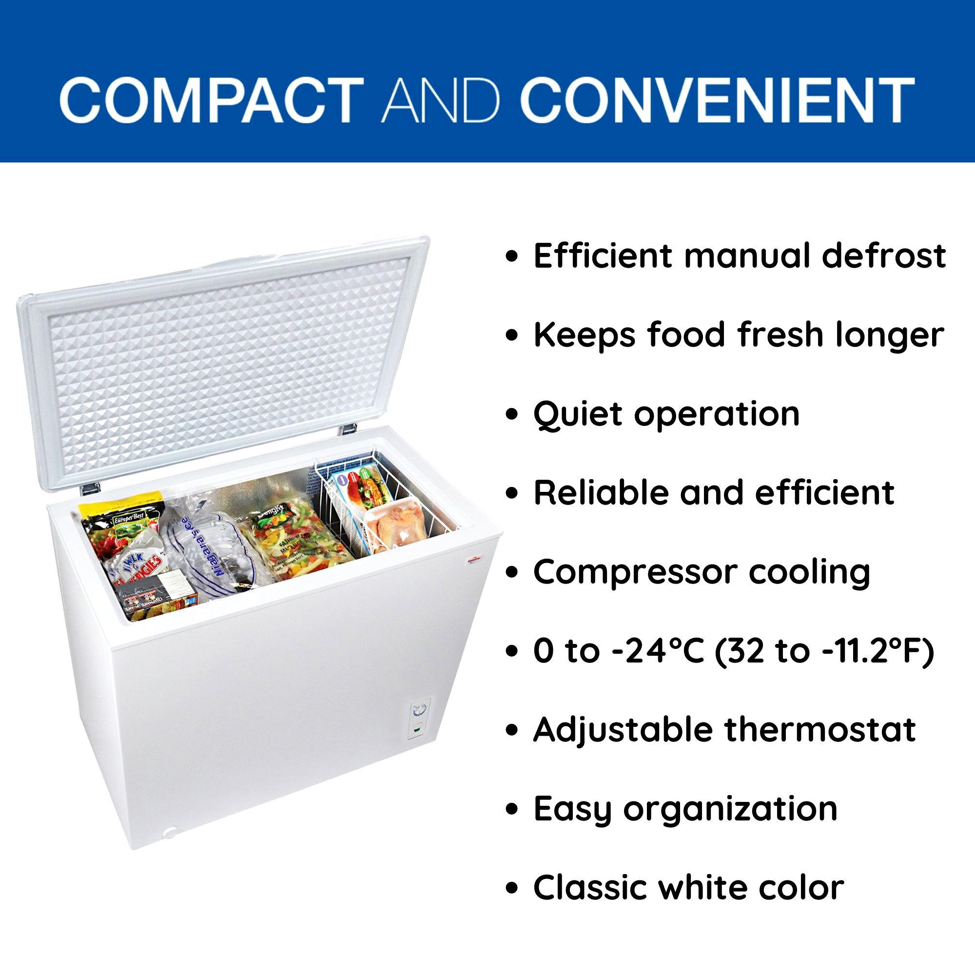 Koolatron Large Chest Freezer, 7.0 cu ft (195L),Manual Defrost Deep Freeze, Storage Basket, Space-Saving Flat Back, Stay-Open Lid, Front-Access Drain, White