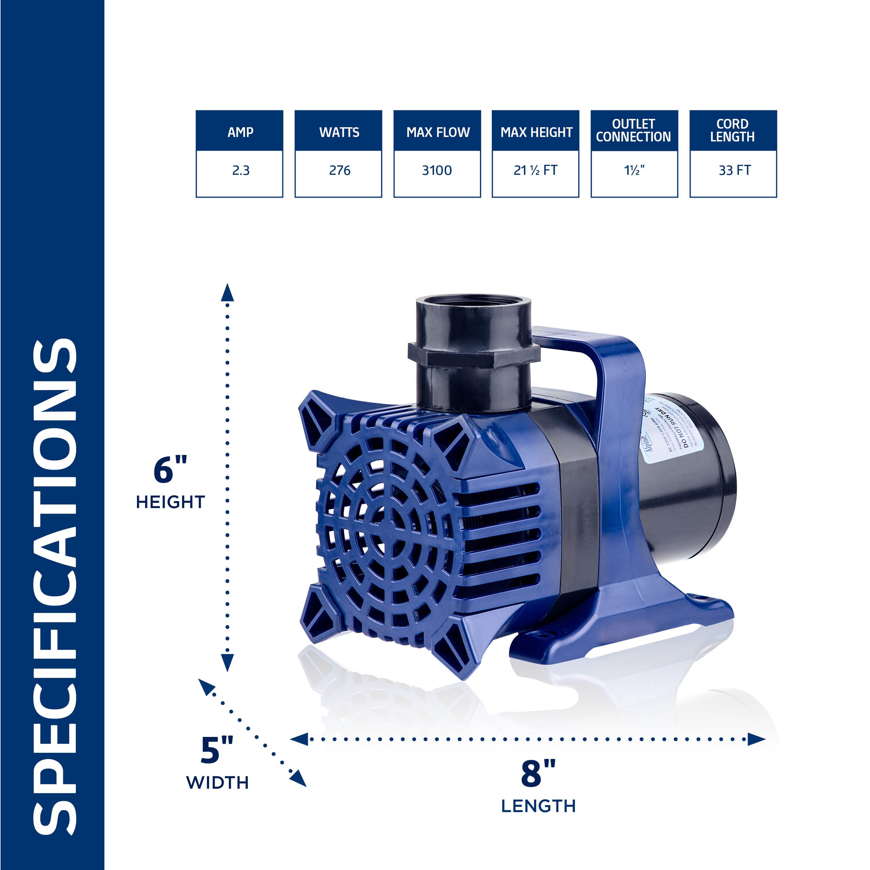 3100GPH Cyclone Pump with 33' Cord - Blue - Alpine Corporation: Submersible, Ceramic Shaft, Vortex Impeller