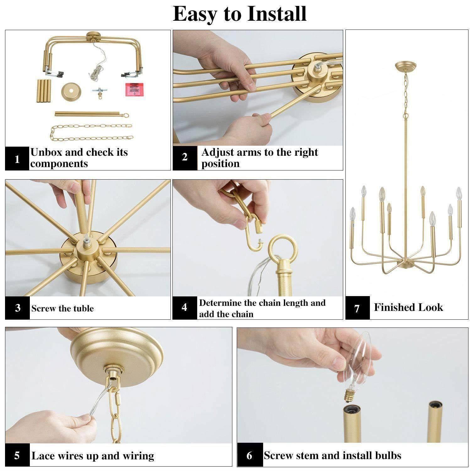 LNC 8-Light Matte Gold Modern/Contemporary Candle LED Dry rated Chandelier for Living Room