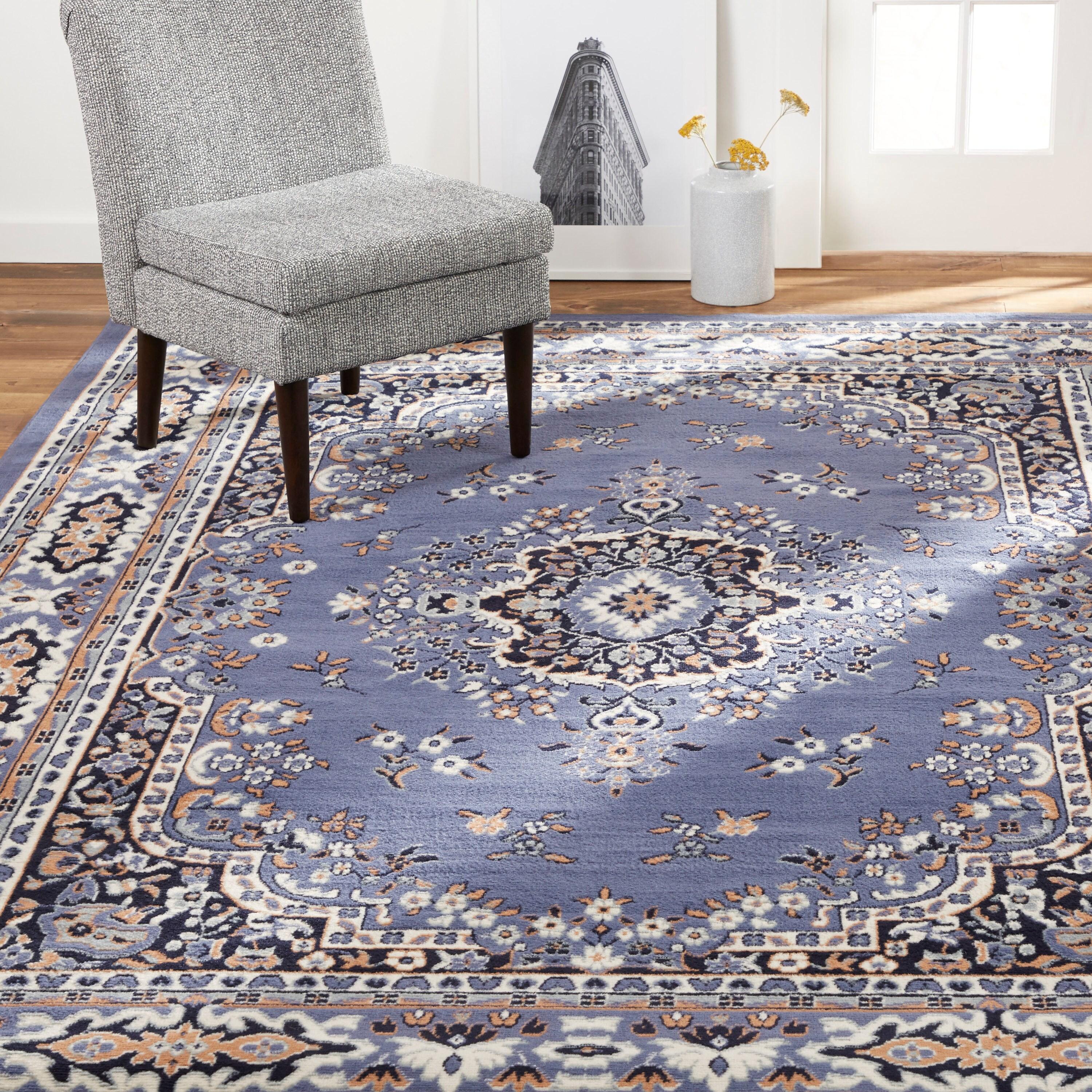 Home Dynamix Premium Sakarya Traditional Medallion Area Rug, Country Blue/Brown, 7'8"x10'7"