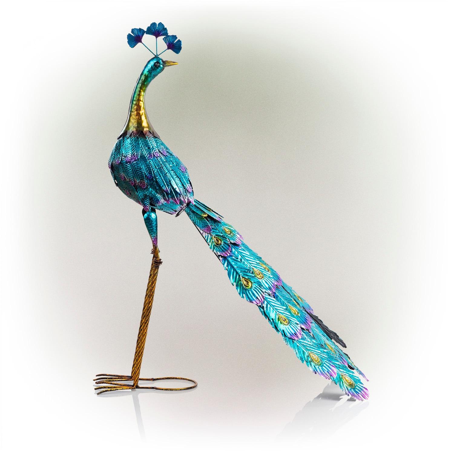 Graceful Metal Peacock Garden Statue - Alpine Corporation