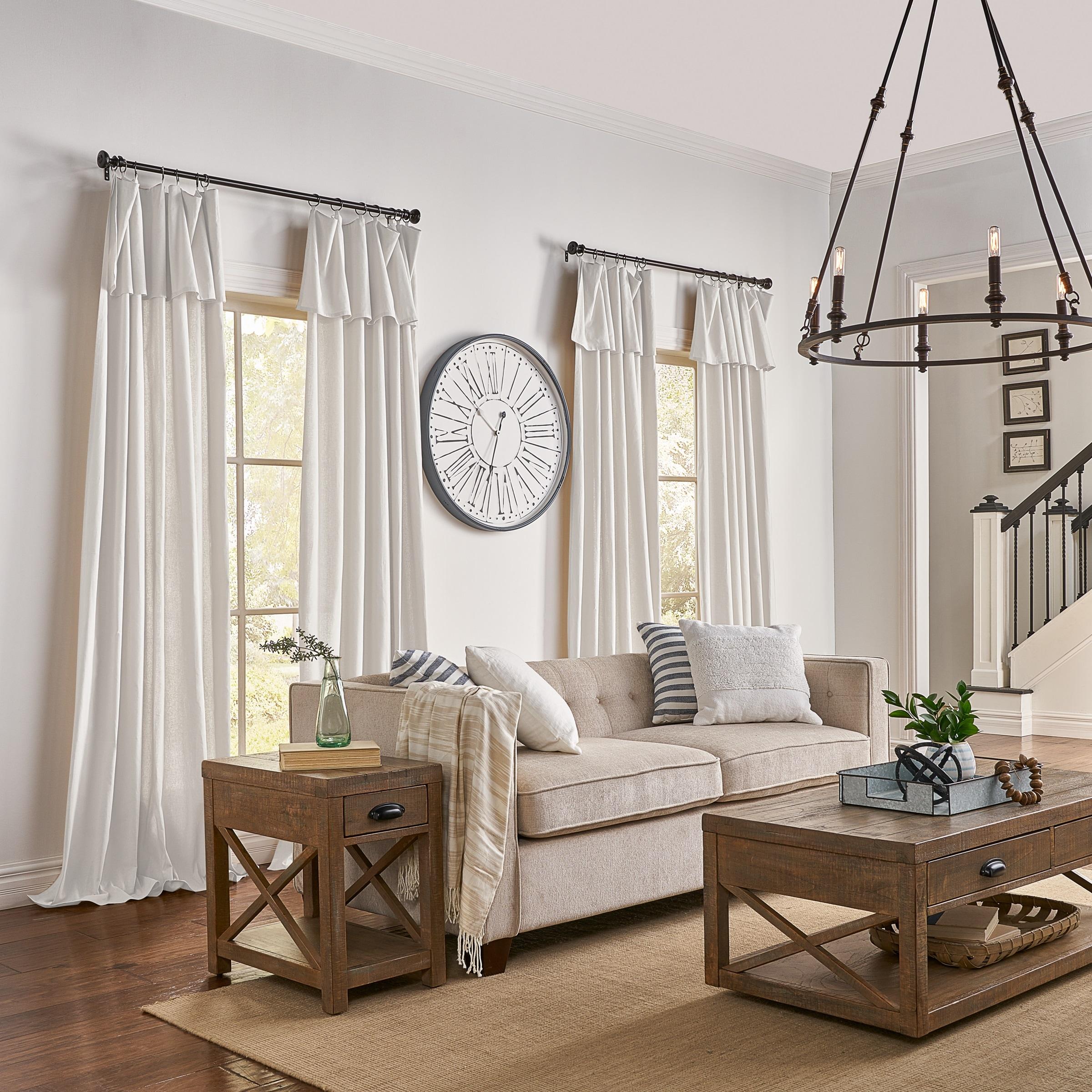 Mercantile Drop Cloth Light Filtering Ring Top Tab Farmhouse Curtain Panel with Valance Off White 63 Inches