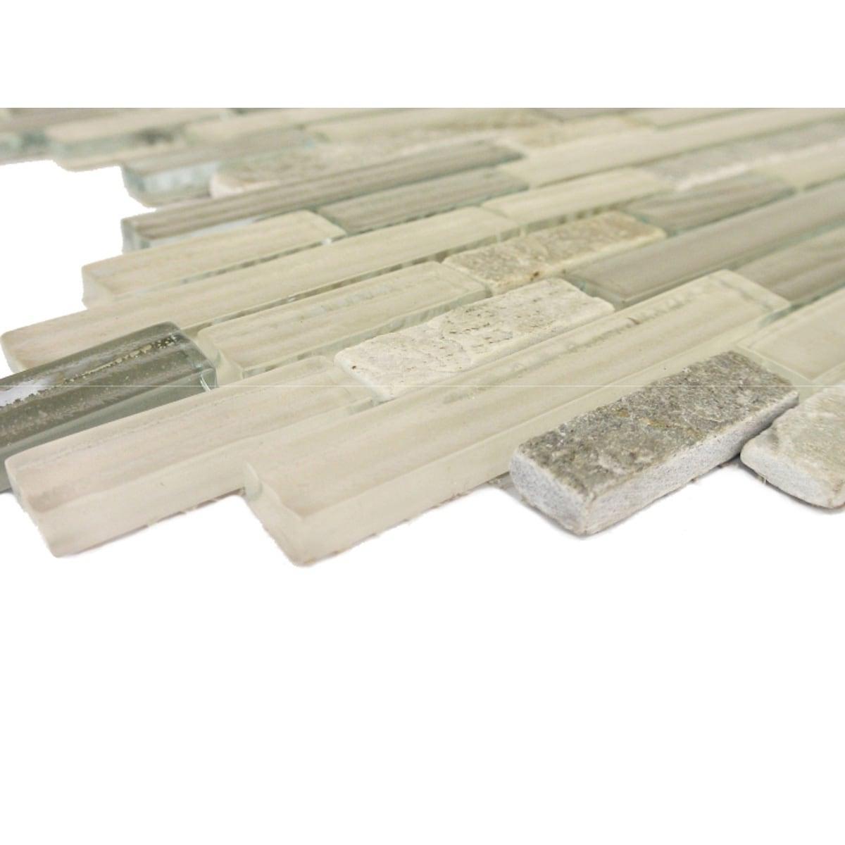 New Era 12 in. x 12 in. Glass & Stone Straight Edge Linear Mosaic Wall & Pool Tile