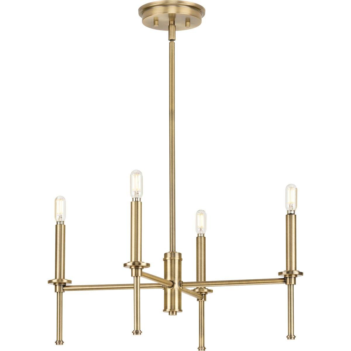 Progress Lighting Elara 4-Light Chandelier, Vintage Brass, Clear Glass Shades